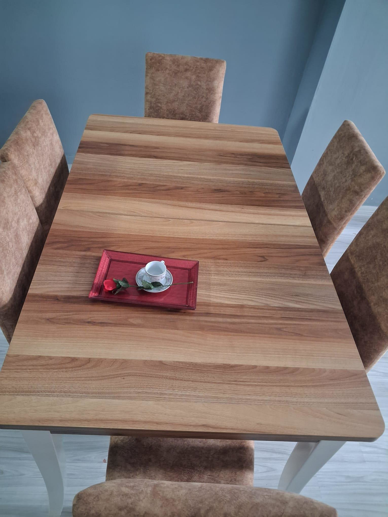 Masa Sandalye Mizan 90656 Ceviz Tabla Kırık Beyaz Ayak 6 Adet San Masa Sandalye Mizan 90656 Ceviz Tabla Kırık Beyaz Ayak 6 Adet San