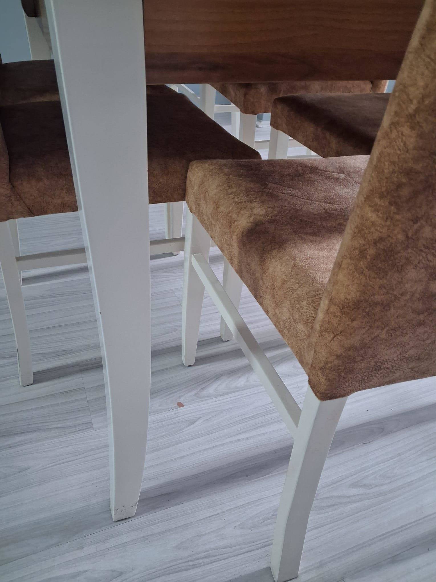 Masa Sandalye Mizan 90656 Ceviz Tabla Kırık Beyaz Ayak 6 Adet San Masa Sandalye Mizan 90656 Ceviz Tabla Kırık Beyaz Ayak 6 Adet San