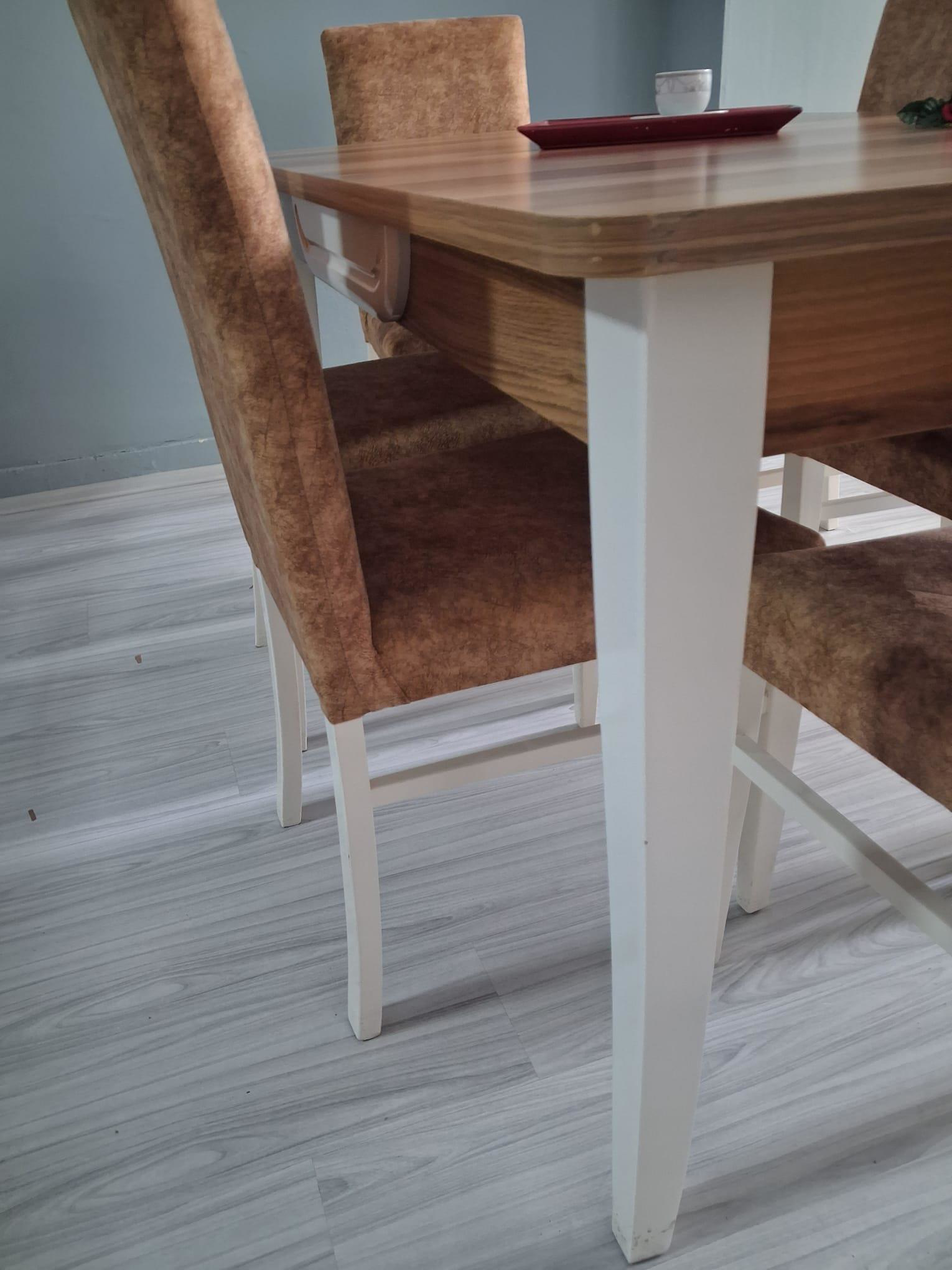 Masa Sandalye Mizan 90656 Ceviz Tabla Kırık Beyaz Ayak 6 Adet San Masa Sandalye Mizan 90656 Ceviz Tabla Kırık Beyaz Ayak 6 Adet San