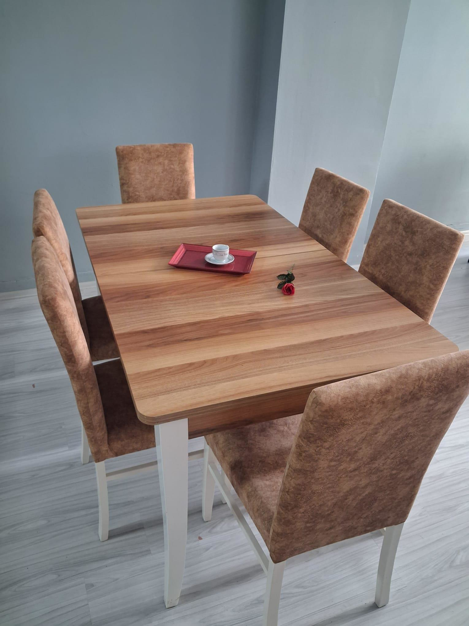 Masa Sandalye Mizan 90656 Ceviz Tabla Kırık Beyaz Ayak 6 Adet San Masa Sandalye Mizan 90656 Ceviz Tabla Kırık Beyaz Ayak 6 Adet San