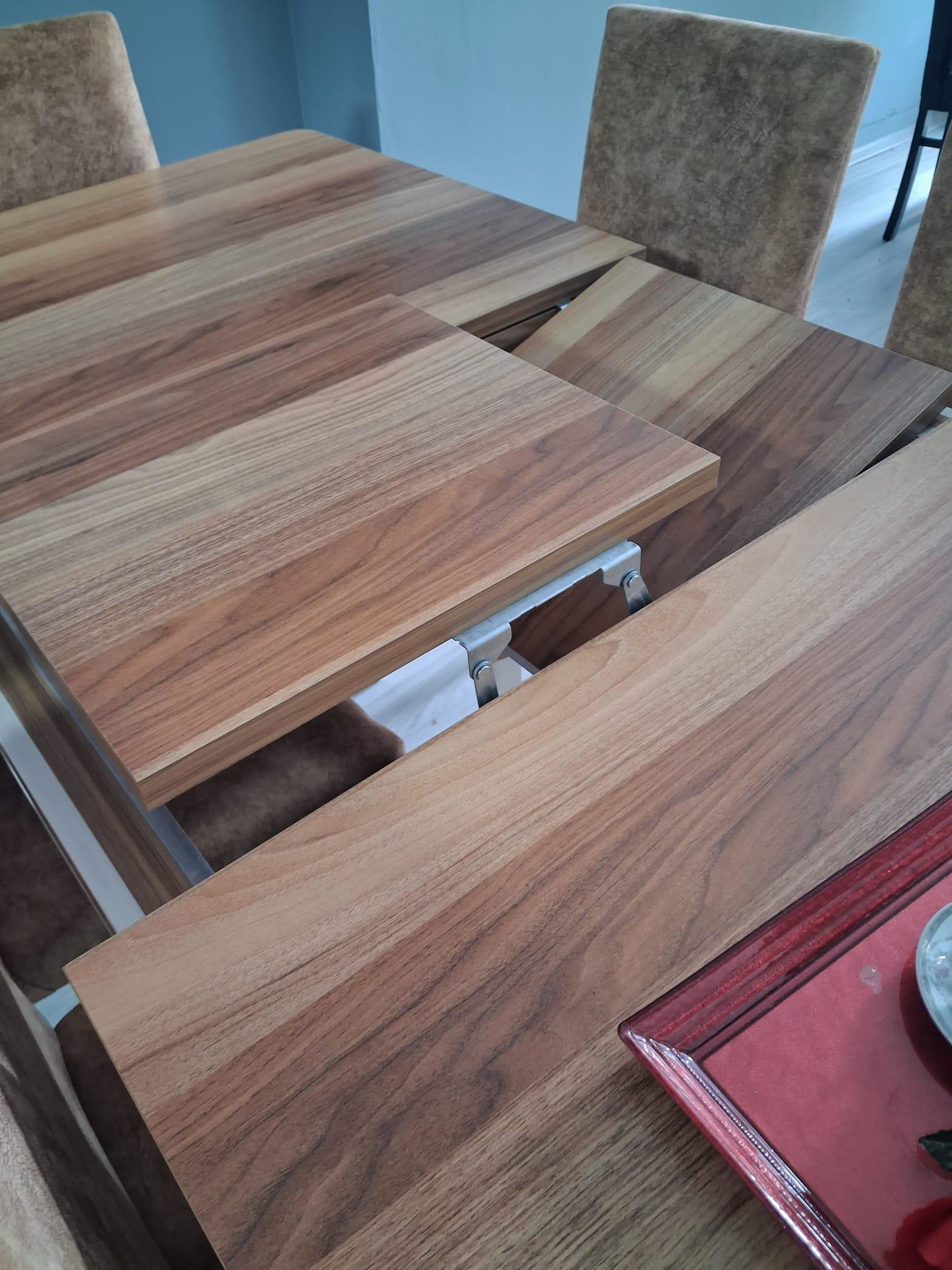 Masa Sandalye Mizan 90656 Ceviz Tabla Kırık Beyaz Ayak 6 Adet San Masa Sandalye Mizan 90656 Ceviz Tabla Kırık Beyaz Ayak 6 Adet San