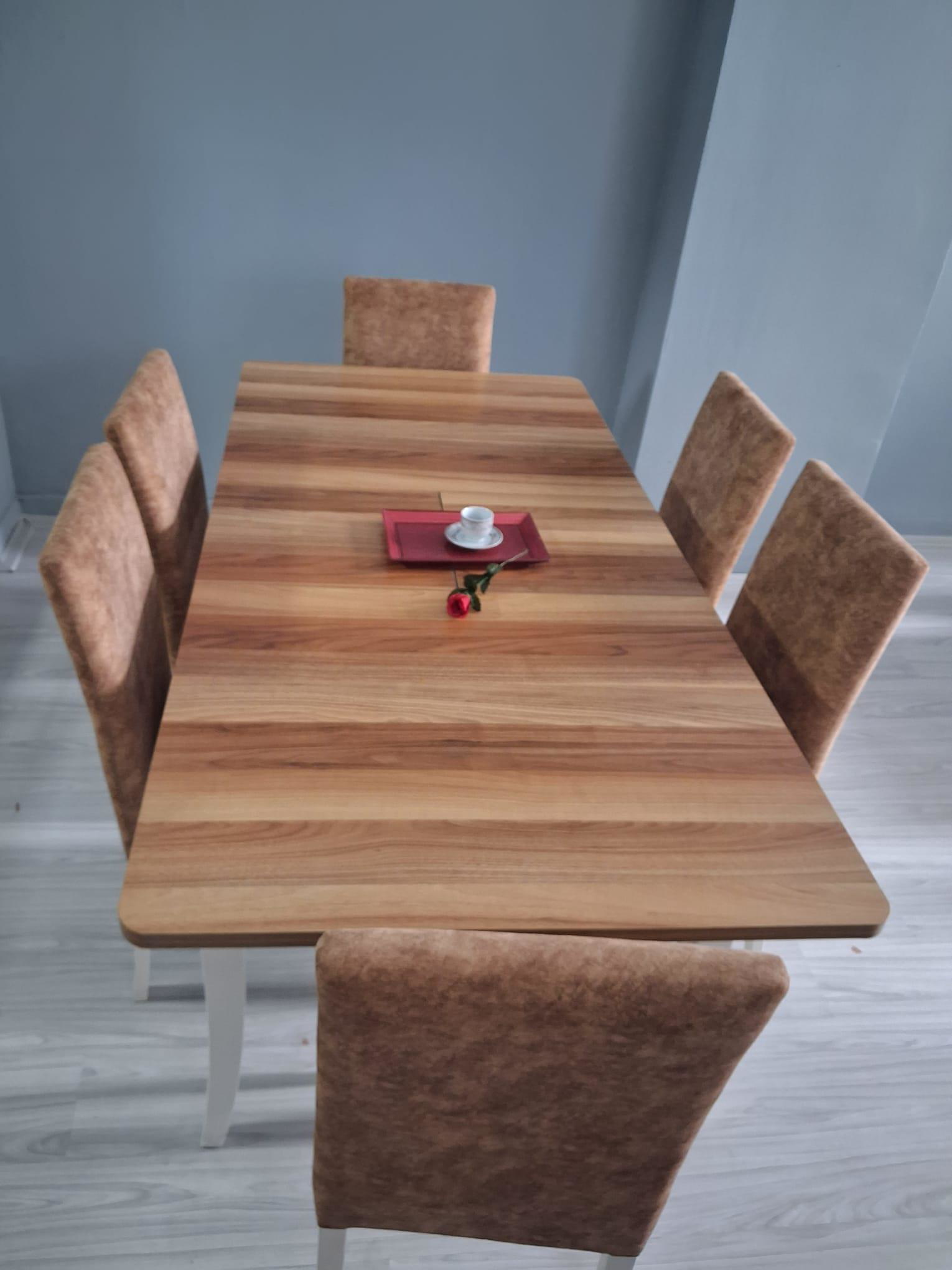 Masa Sandalye Mizan 90656 Ceviz Tabla Kırık Beyaz Ayak 6 Adet San Masa Sandalye Mizan 90656 Ceviz Tabla Kırık Beyaz Ayak 6 Adet San