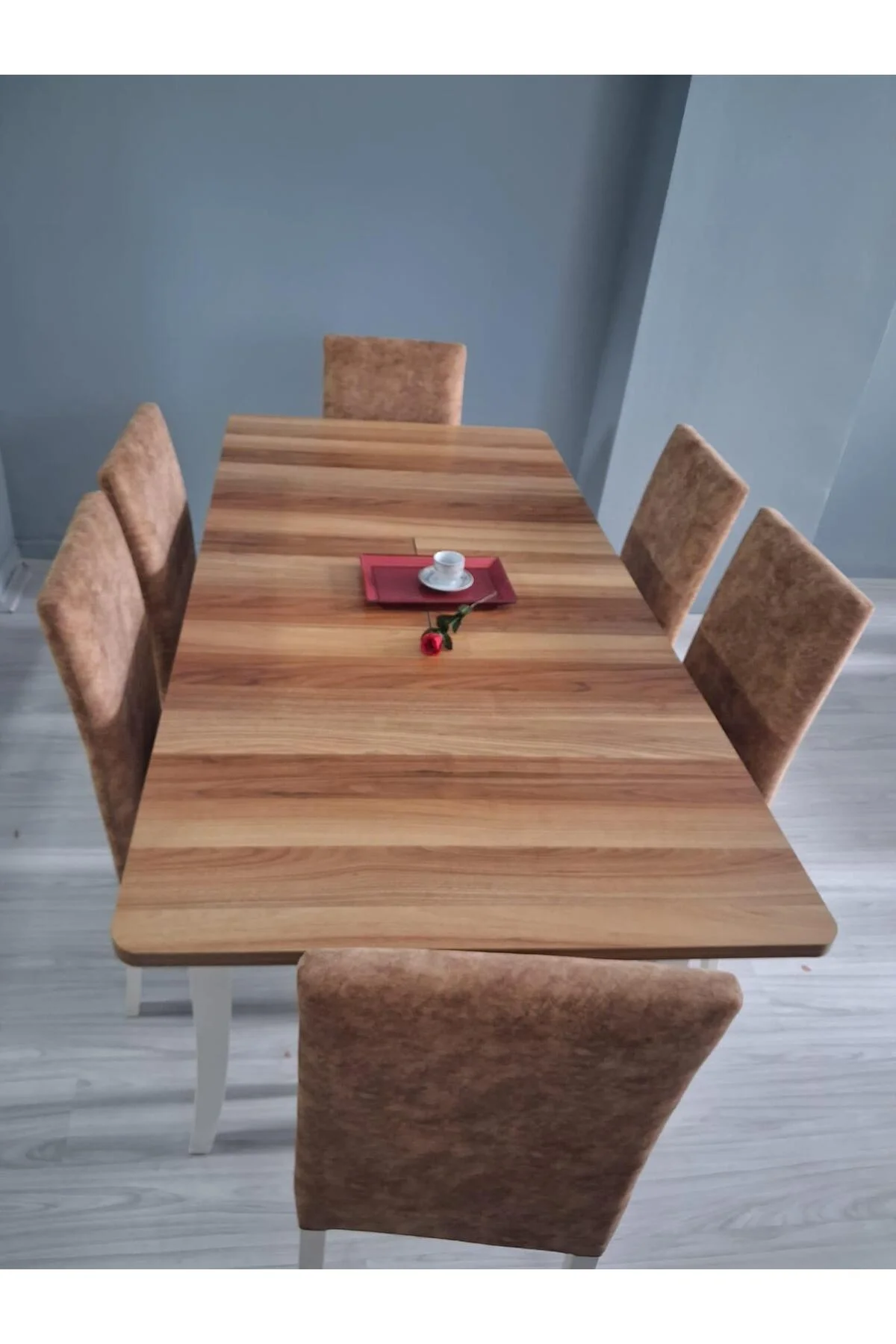 Masa Sandalye Mizan 90656 Ceviz Tabla Kırık Beyaz Ayak 6 Adet Sandalye - Görsel 6