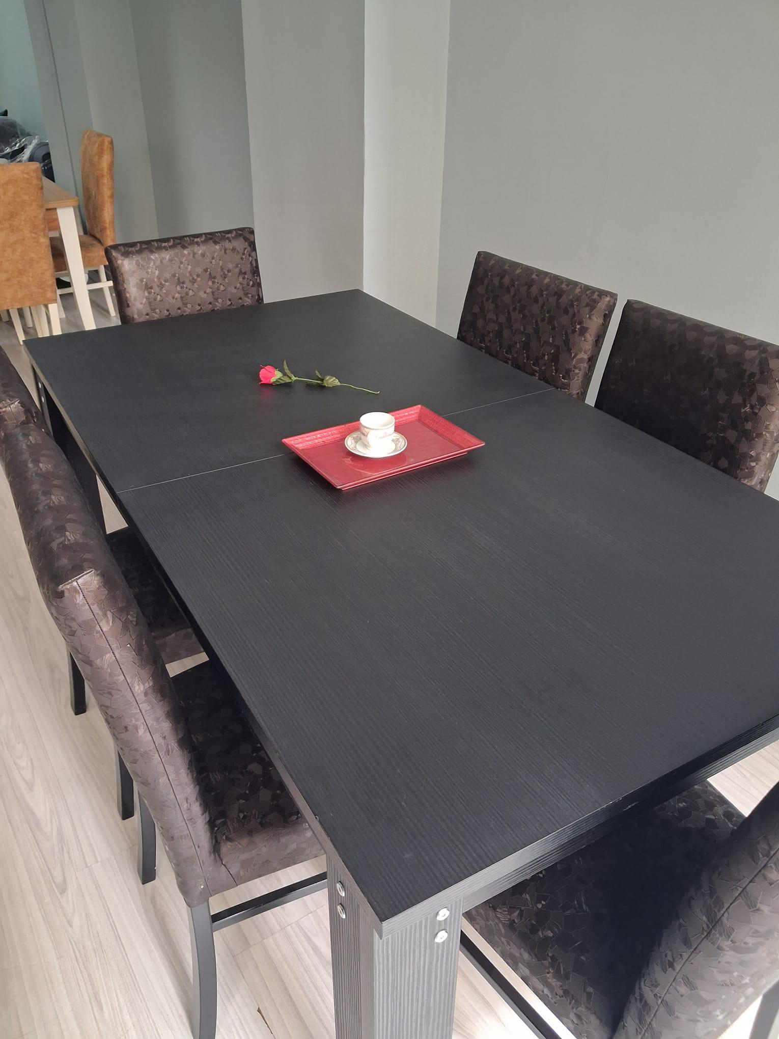 Masa Sandalye Sarmaşık 90657 Siyah Masa Suni Deri Döşeme 6 Adet S Masa Sandalye Sarmaşık 90657 Siyah Masa Suni Deri Döşeme 6 Adet S