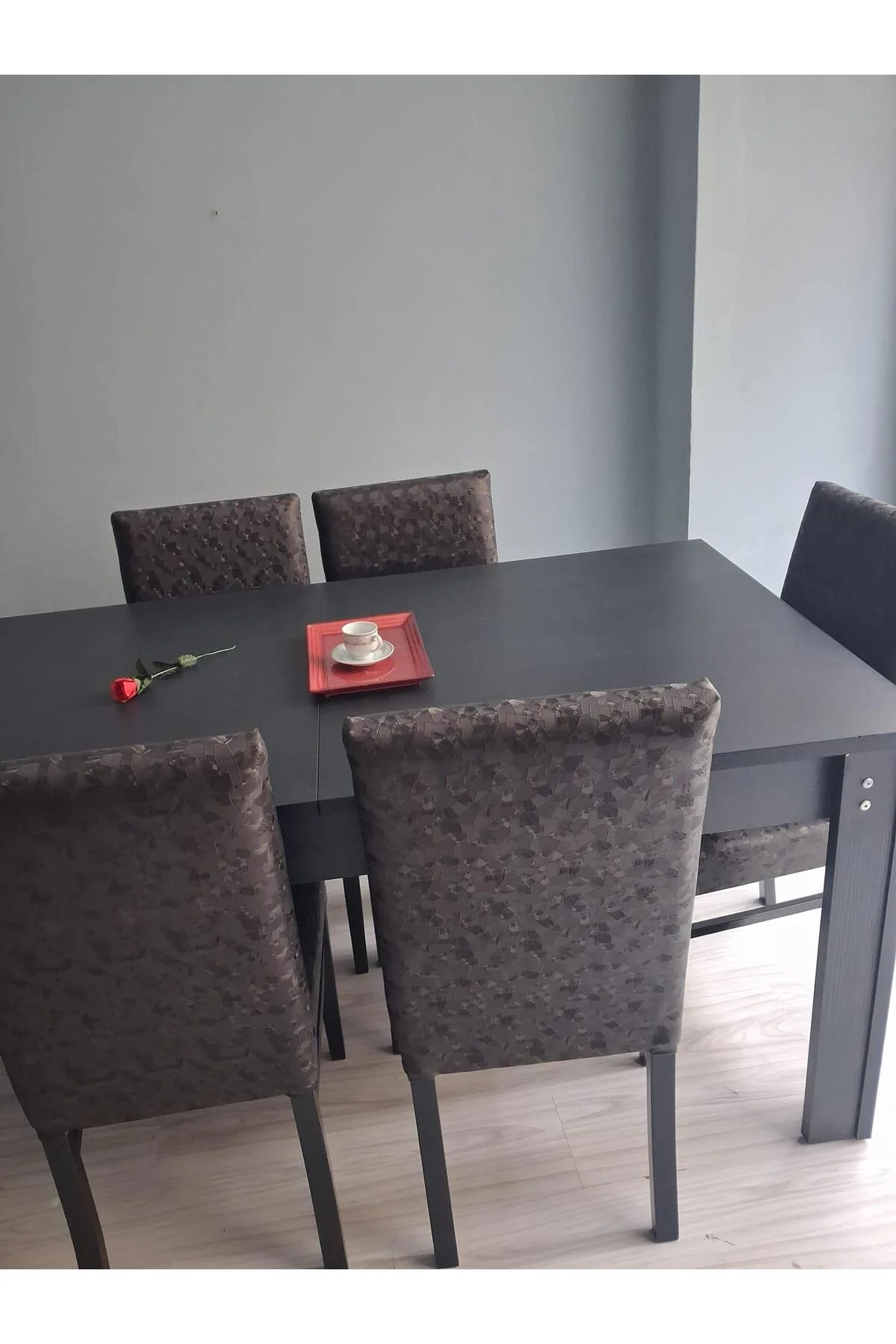 Masa Sandalye Sarmaşık 90657 Siyah Masa Suni Deri Döşeme 6 Adet Sandalye - Görsel 5