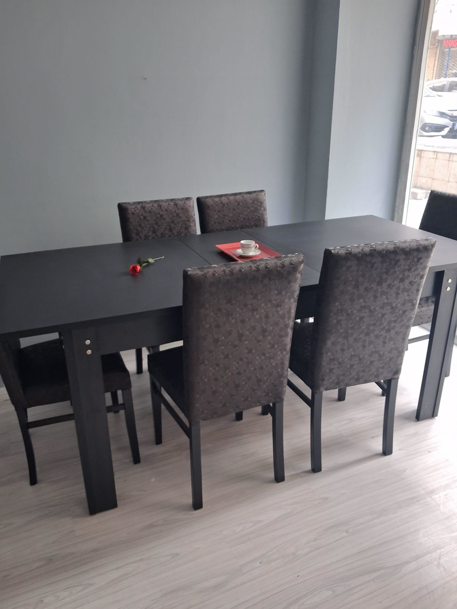 Masa Sandalye Sarmaşık 90657 Siyah Masa Suni Deri Döşeme 6 Adet S Masa Sandalye Sarmaşık 90657 Siyah Masa Suni Deri Döşeme 6 Adet S