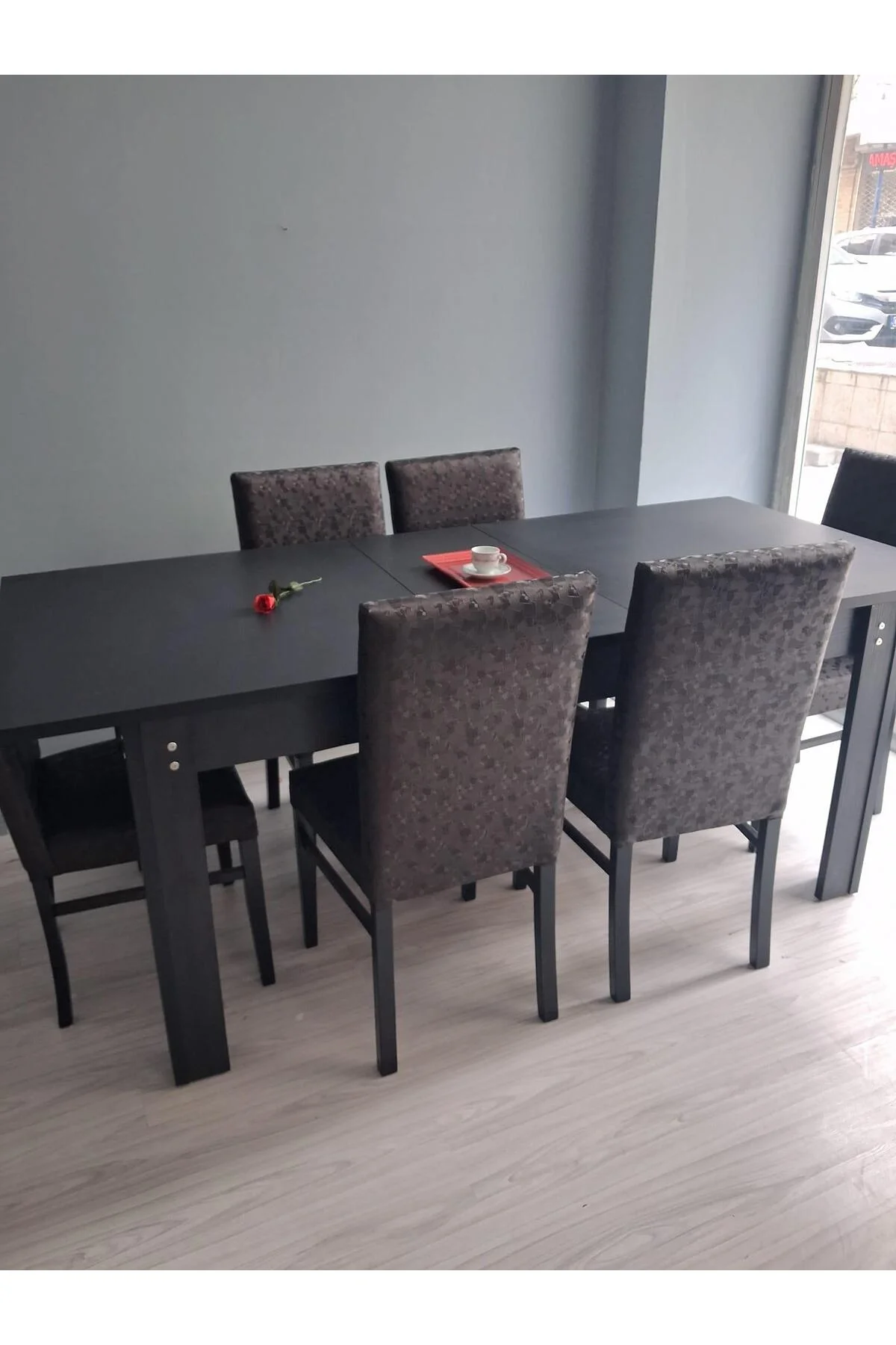 Masa Sandalye Sarmaşık 90657 Siyah Masa Suni Deri Döşeme 6 Adet Sandalye - Görsel 4