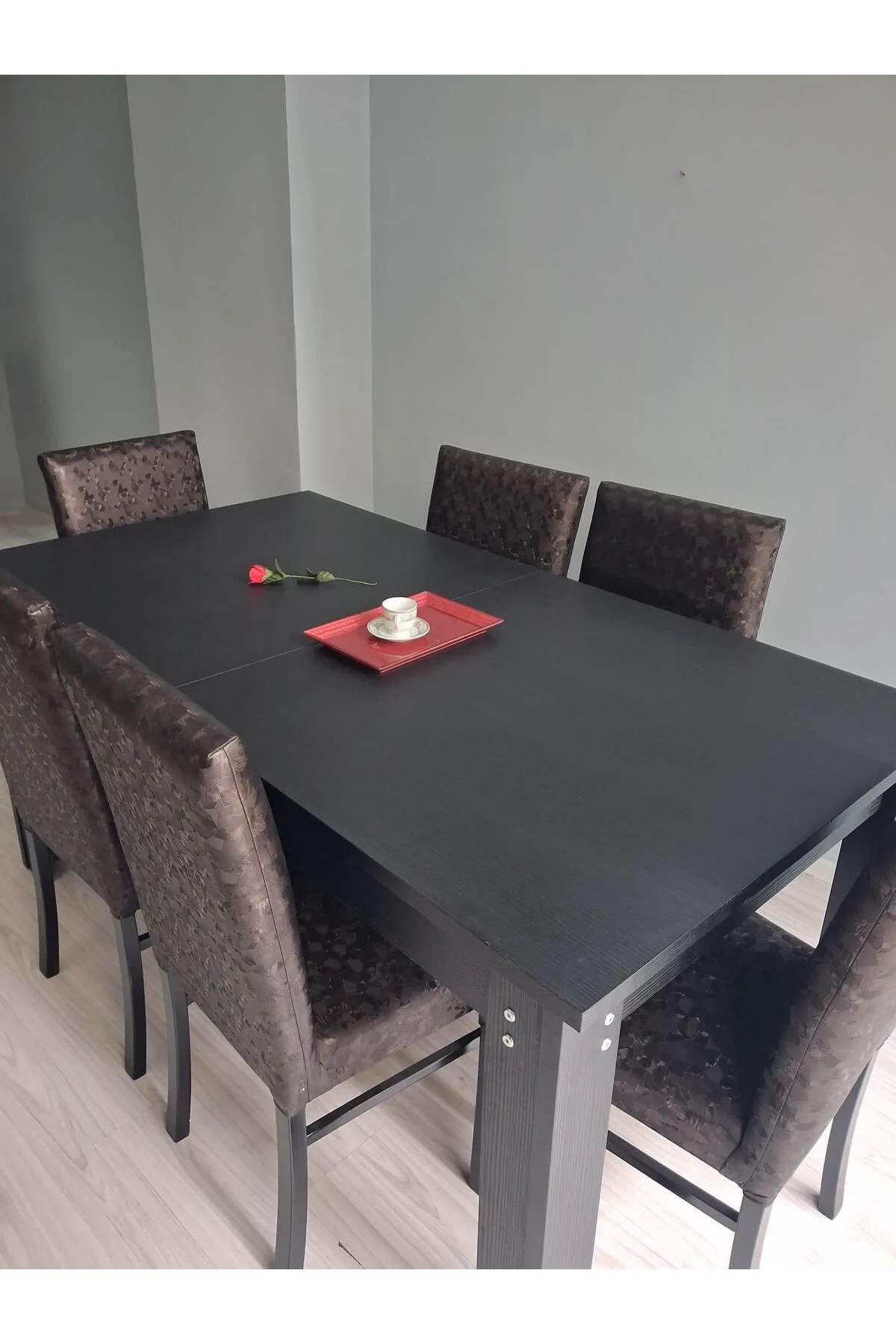 Masa Sandalye Sarmaşık 90657 Siyah Masa Suni Deri Döşeme 6 Adet Sandalye - Görsel 8