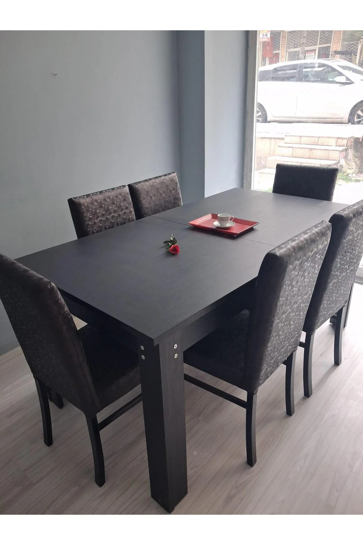 Masa Sandalye Sarmaşık 90657 Siyah Masa Suni Deri Döşeme 6 Adet Sandalye - Görsel 2