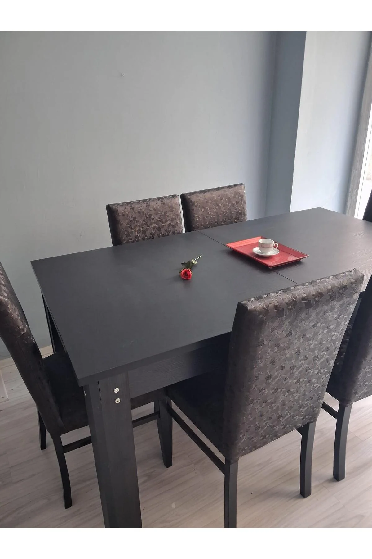 Masa Sandalye Sarmaşık 90657 Siyah Masa Suni Deri Döşeme 6 Adet Sandalye - Görsel 6