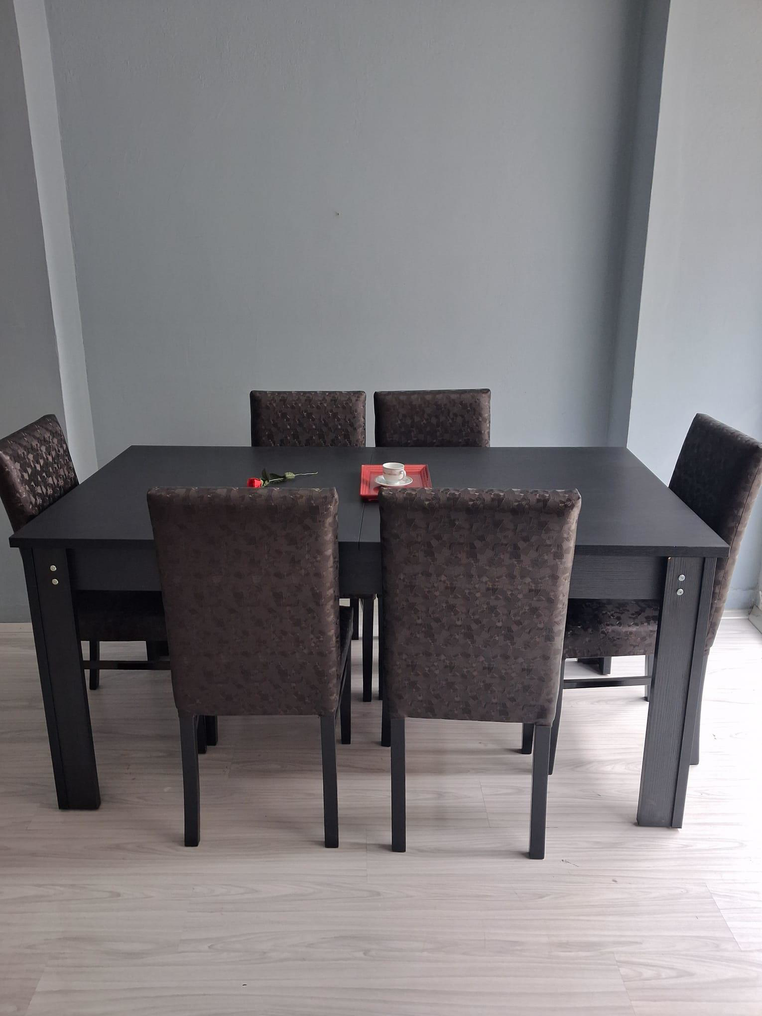 Masa Sandalye Sarmaşık 90657 Siyah Masa Suni Deri Döşeme 6 Adet S Masa Sandalye Sarmaşık 90657 Siyah Masa Suni Deri Döşeme 6 Adet S