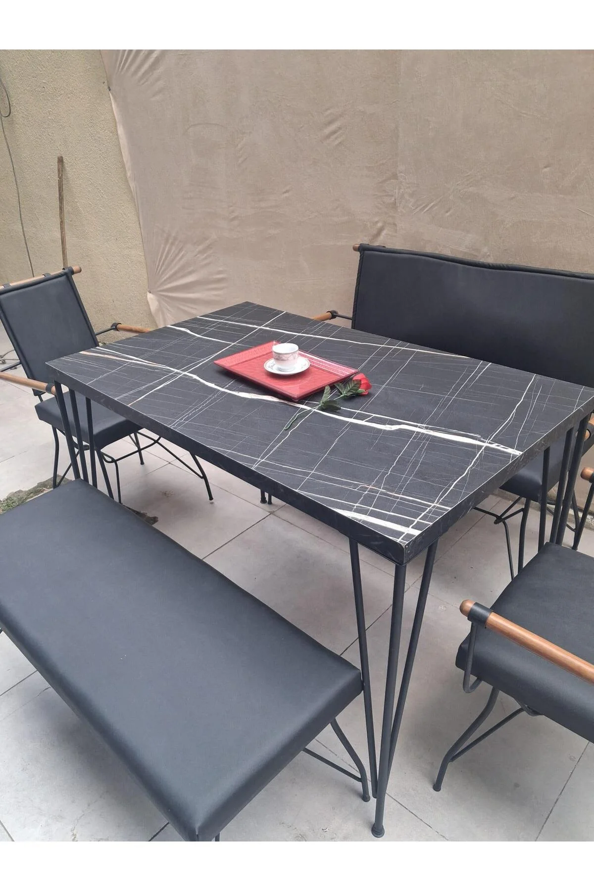 Masa Sandalye Tk 90605 PENYEZ Takım Model Metal Siyah Suni Deri Balkon-Bahçe Masa Sandalye Tk 90605 PENYEZ Takım Model Metal Siyah Suni Deri Balkon-Bahçe - Görsel 5