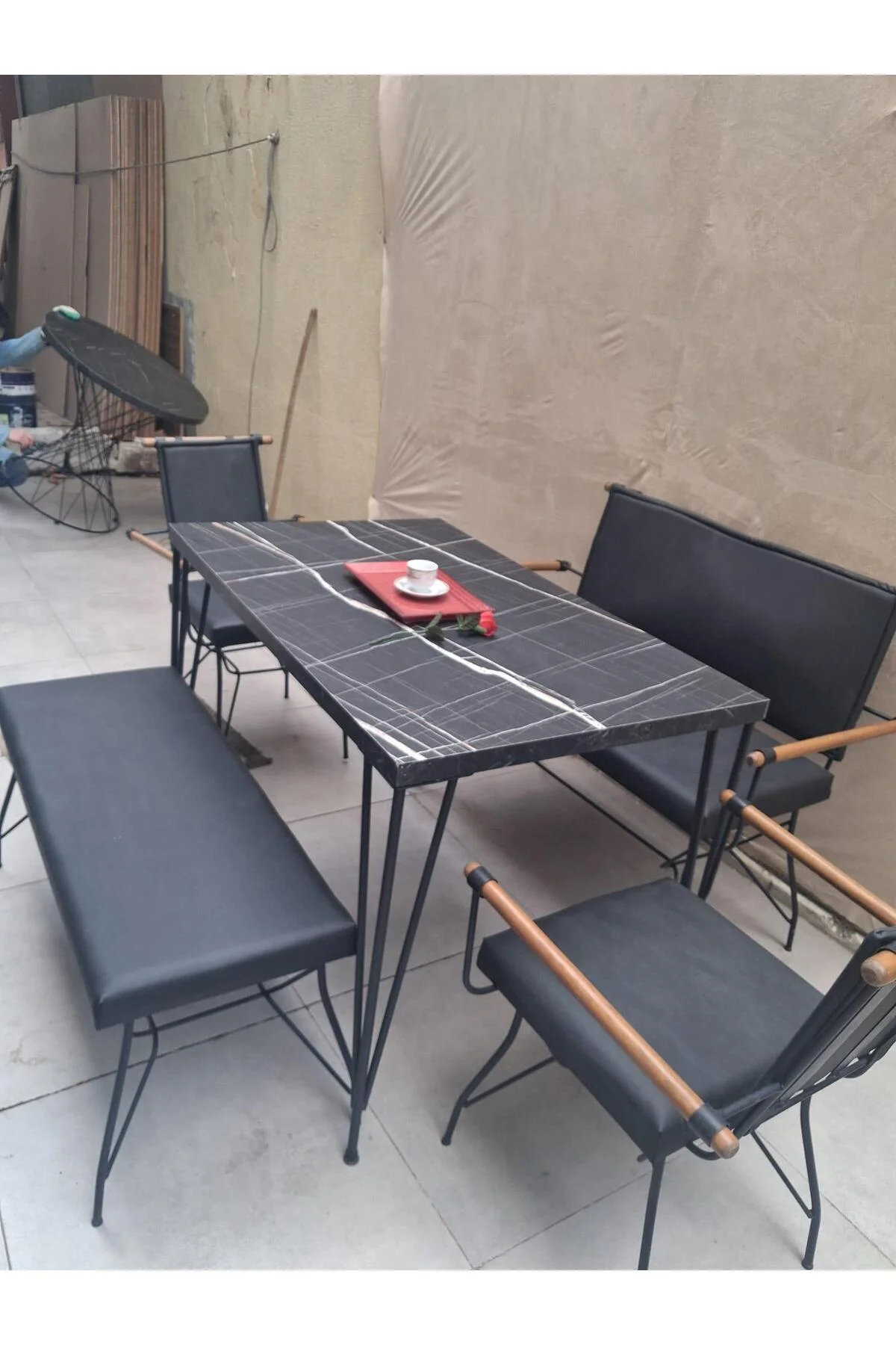 Masa Sandalye Tk 90605 PENYEZ Takım Model Metal Siyah Suni Deri Balkon-Bahçe Masa Sandalye Tk 90605 PENYEZ Takım Model Metal Siyah Suni Deri Balkon-Bahçe