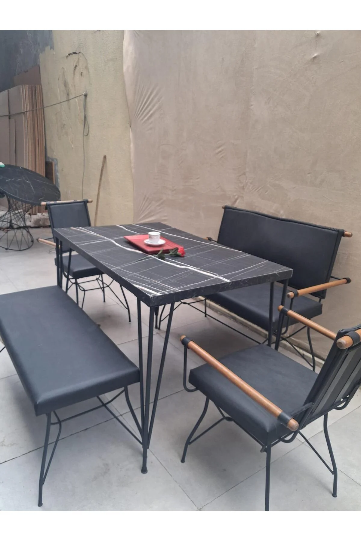 Masa Sandalye Tk 90605 PENYEZ Takım Model Metal Siyah Suni Deri Balkon-Bahçe Masa Sandalye Tk 90605 PENYEZ Takım Model Metal Siyah Suni Deri Balkon-Bahçe - Görsel 2
