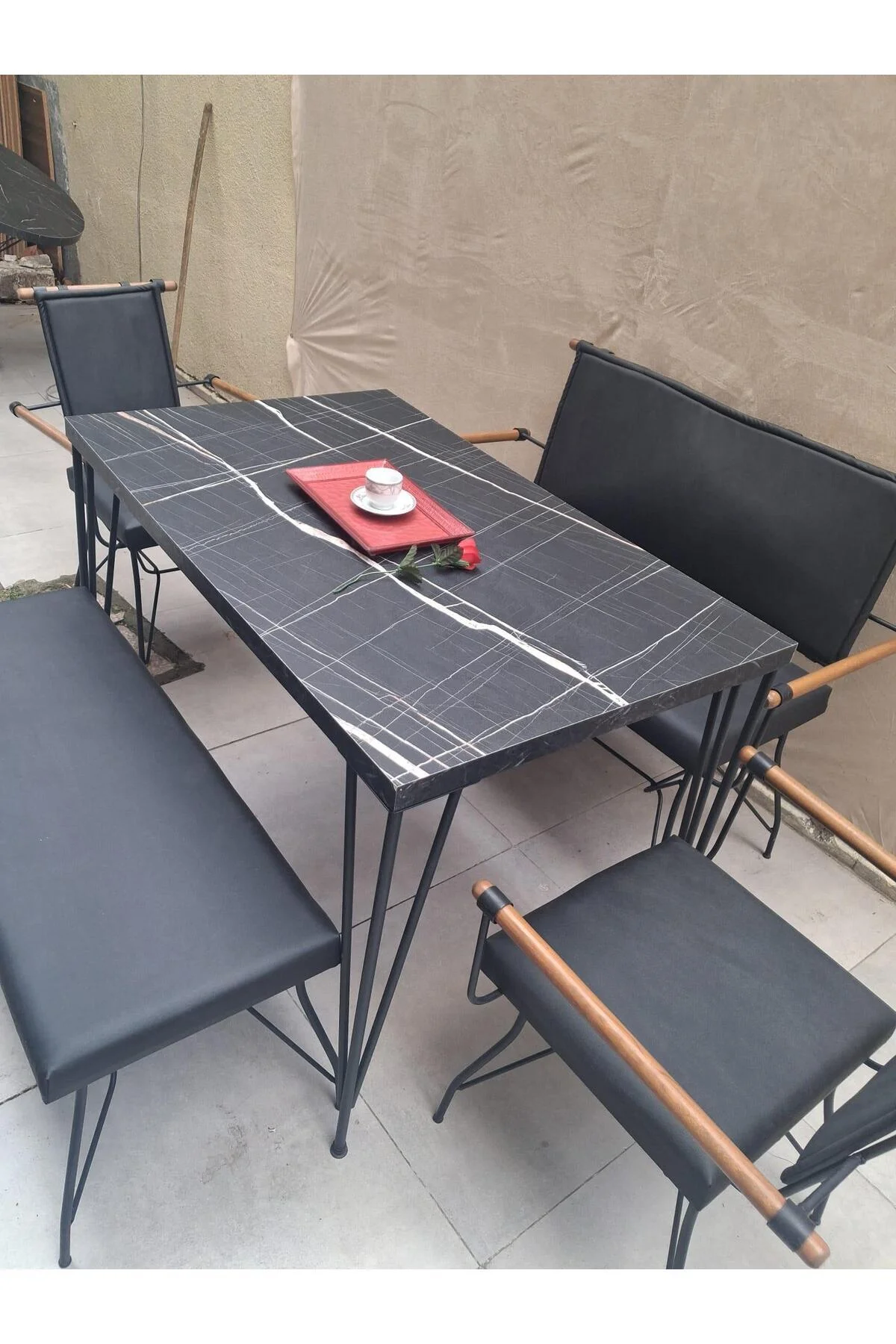 Masa Sandalye Tk 90605 PENYEZ Takım Model Metal Siyah Suni Deri Balkon-Bahçe Masa Sandalye Tk 90605 PENYEZ Takım Model Metal Siyah Suni Deri Balkon-Bahçe - Görsel 7