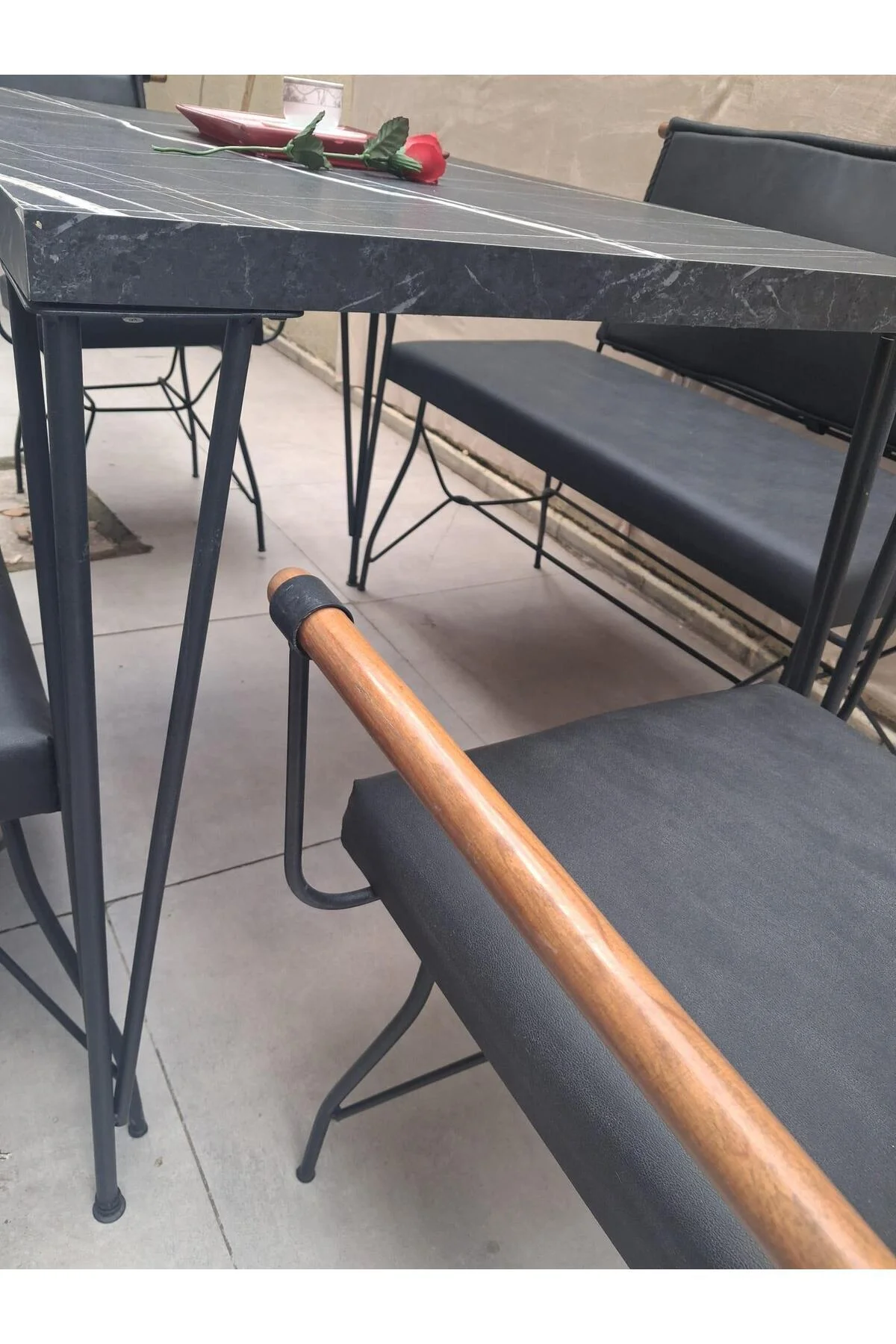 Masa Sandalye Tk 90605 PENYEZ Takım Model Metal Siyah Suni Deri Balkon-Bahçe Masa Sandalye Tk 90605 PENYEZ Takım Model Metal Siyah Suni Deri Balkon-Bahçe - Görsel 3