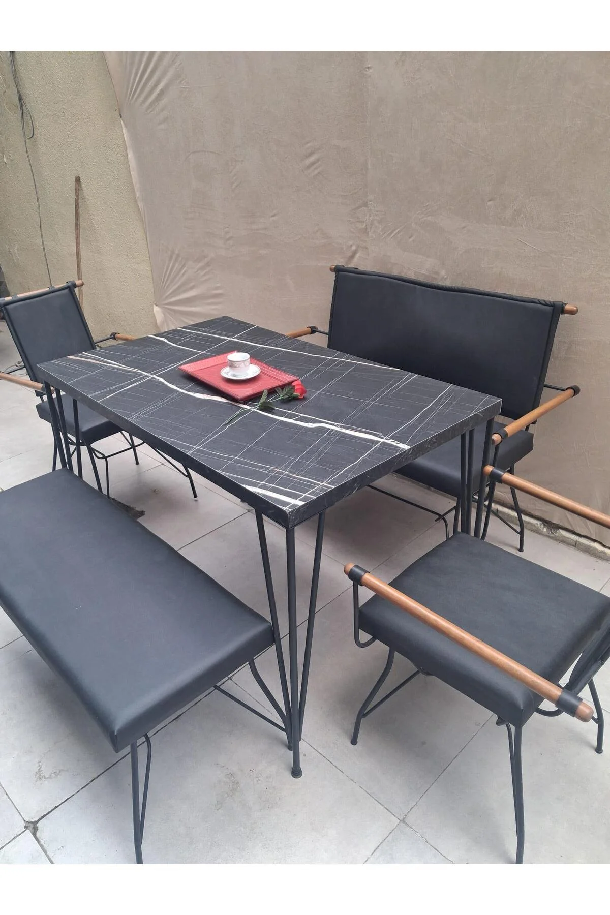 Masa Sandalye Tk 90605 PENYEZ Takım Model Metal Siyah Suni Deri Balkon-Bahçe Masa Sandalye Tk 90605 PENYEZ Takım Model Metal Siyah Suni Deri Balkon-Bahçe - Görsel 6