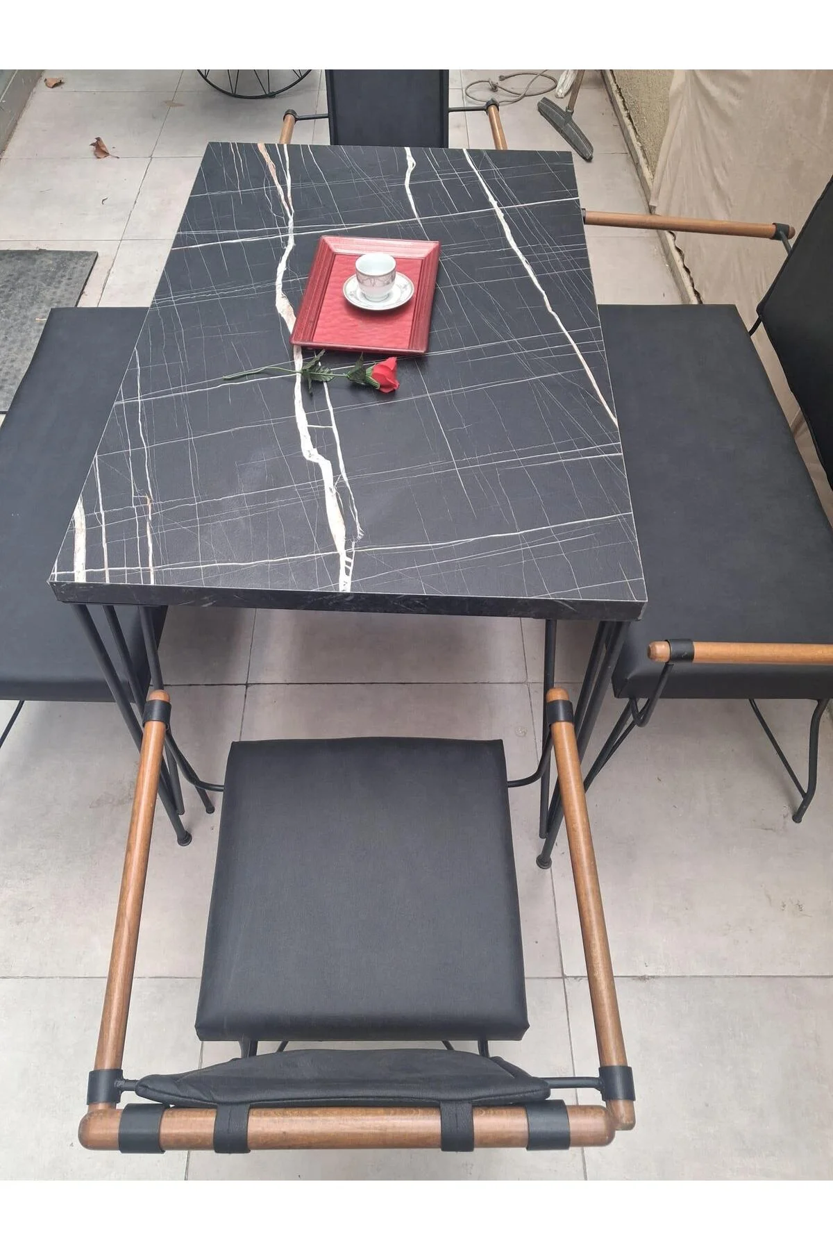 Masa Sandalye Tk 90605 PENYEZ Takım Model Metal Siyah Suni Deri Balkon-Bahçe Masa Sandalye Tk 90605 PENYEZ Takım Model Metal Siyah Suni Deri Balkon-Bahçe - Görsel 4