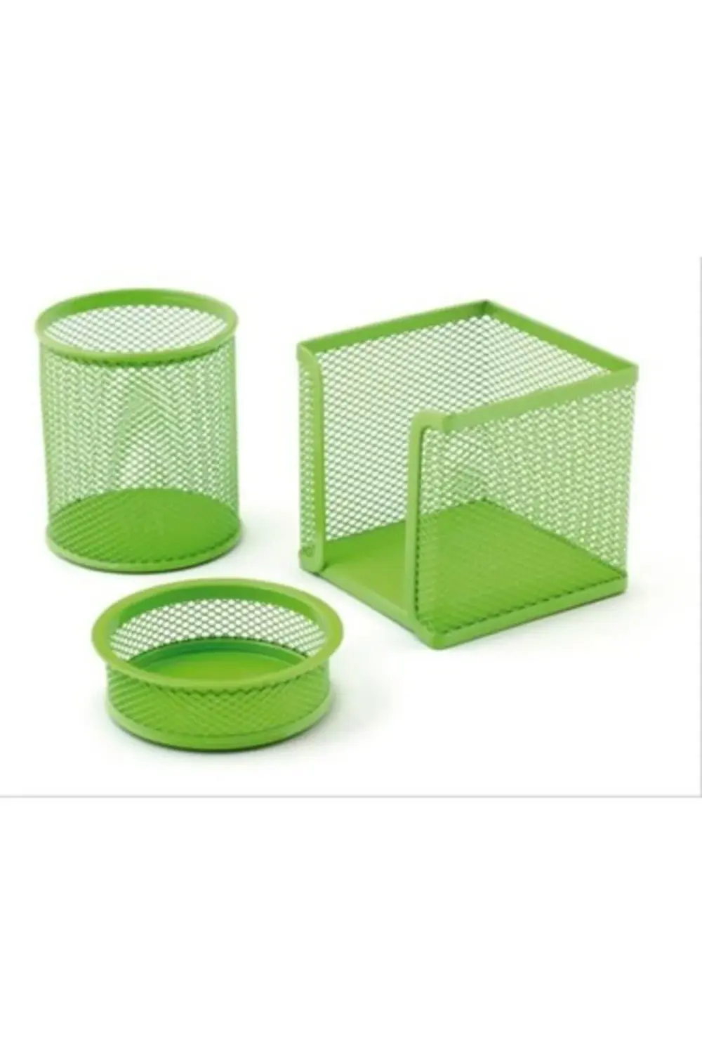 Masa Seti Ataşlık-Kağıtlık-Kalemlik 3 LÜ Metal Perforeli Yeşil MS