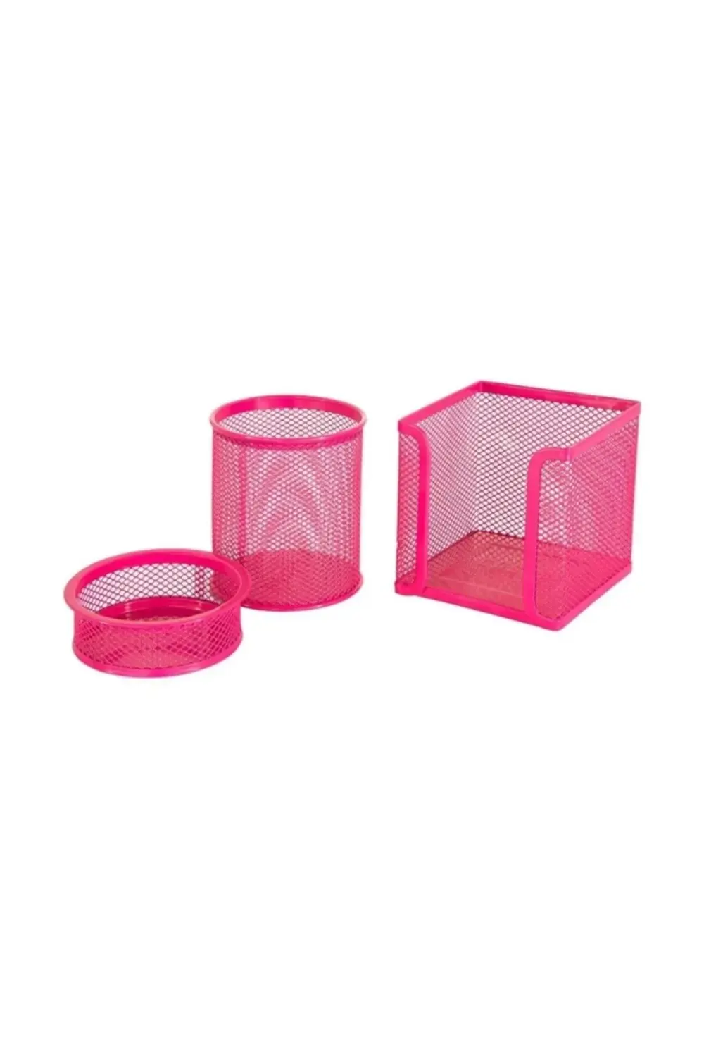Masa Seti Ataşlık-kağıtlık-kalemlik 3 Lü Metal Perforeli Pembe Ms