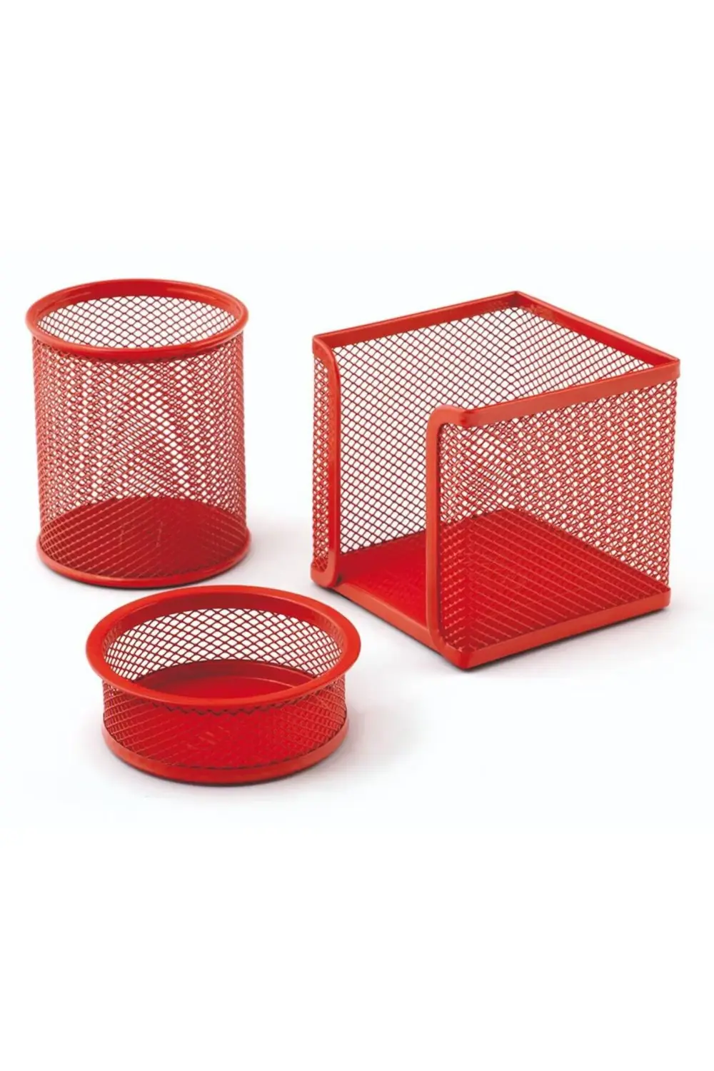 Masa Seti Ataşlık-Kağıtlık-Kalemlik 3 LÜ Metal Perforeli Kırmızı