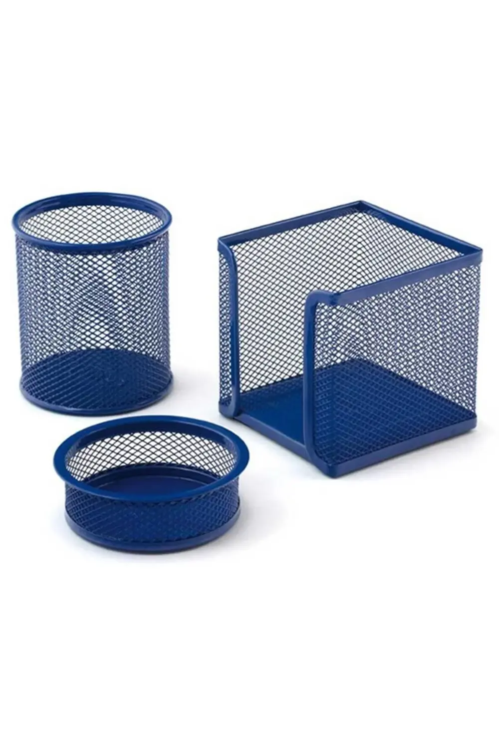Masa Seti Ataşlık-Kağıtlık-Kalemlik 3 LÜ Metal Perforeli Mavi 505