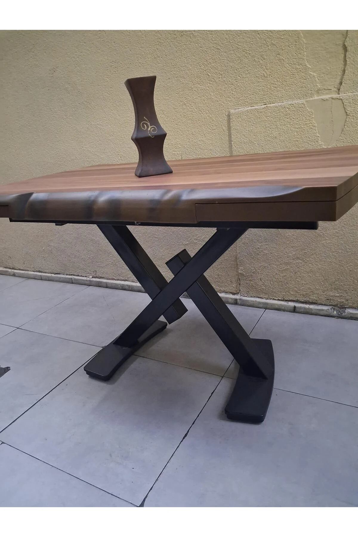 Masa ST 17918 KÜTÜK Ağaç Desen Kelebek Metal Çelik Siyah Ayk Ceviz tabla El yapım - Görsel 6