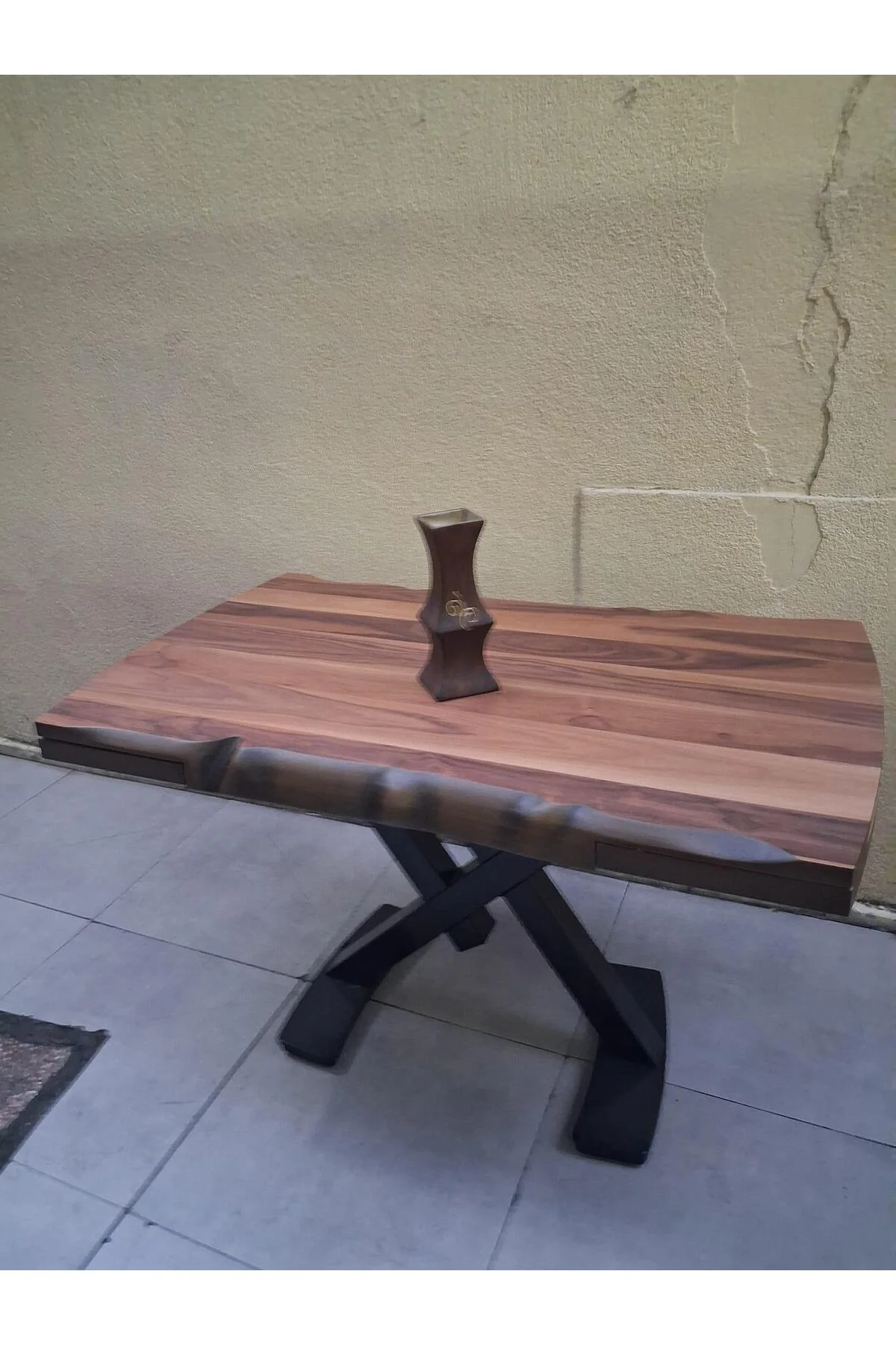 Masa ST 17918 KÜTÜK Ağaç Desen Kelebek Metal Çelik Siyah Ayk Ceviz tabla El yapım - Görsel 5
