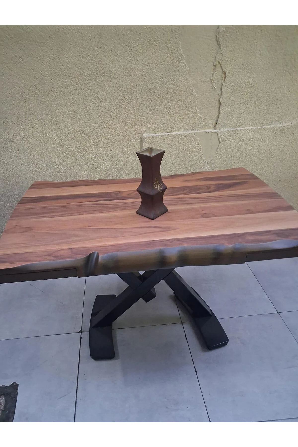 Masa ST 17918 KÜTÜK Ağaç Desen Kelebek Metal Çelik Siyah Ayk Ceviz tabla El yapım - Görsel 3