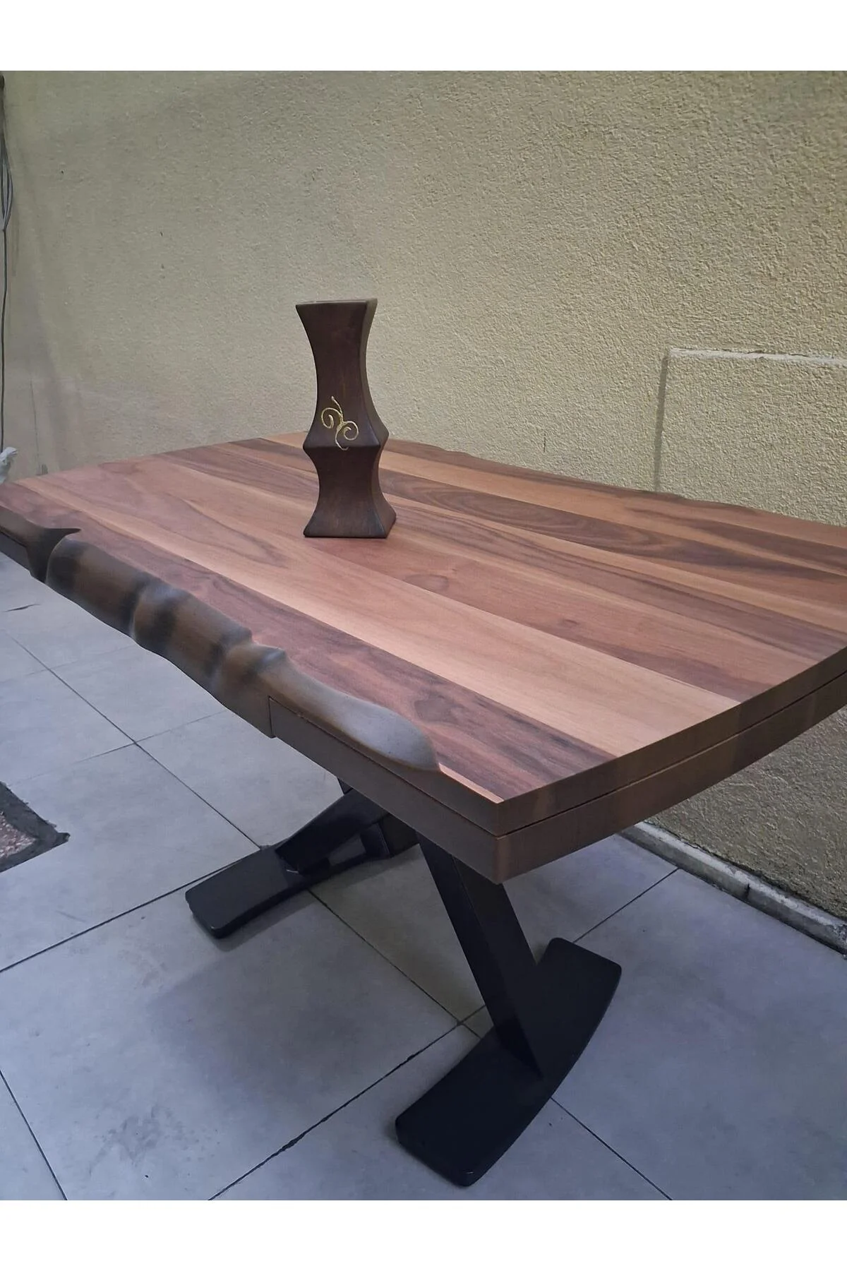 Masa ST 17918 KÜTÜK Ağaç Desen Kelebek Metal Çelik Siyah Ayk Ceviz tabla El yapım - Görsel 2