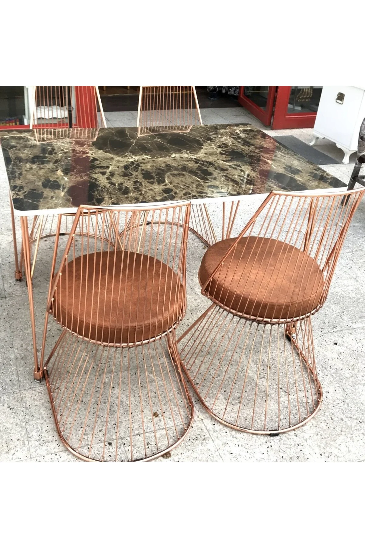Masa TEL Sandalye 12478 Tk Metal ROSE Renk Kaplama Siyah Mermer Renk Tabla Elyapı - Görsel 2