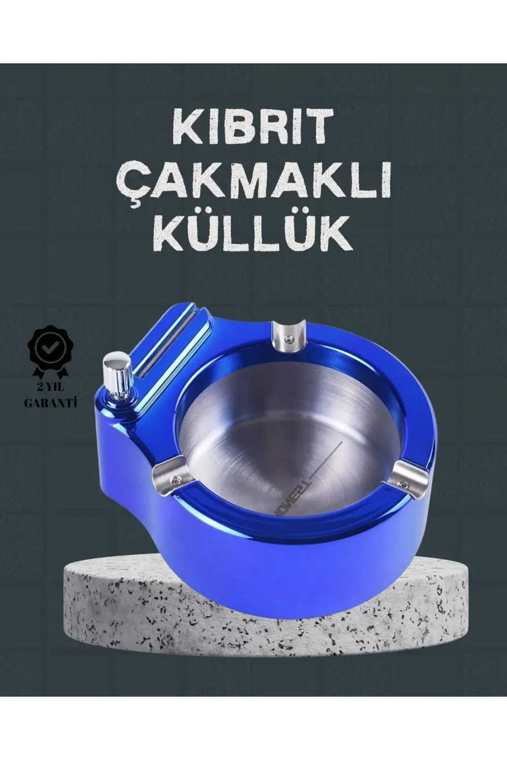 Masa Üstü Çakmaklı Küllük Paslanmaz Metal Gövde