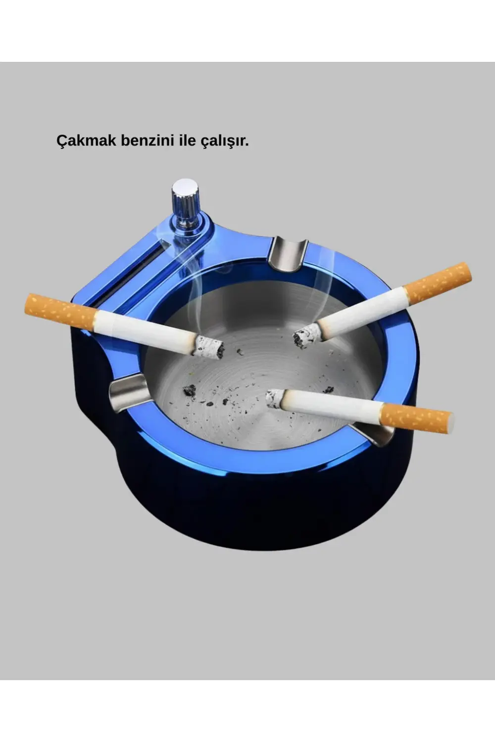 Masa Üstü Çakmaklı Küllük Paslanmaz Metal Gövde