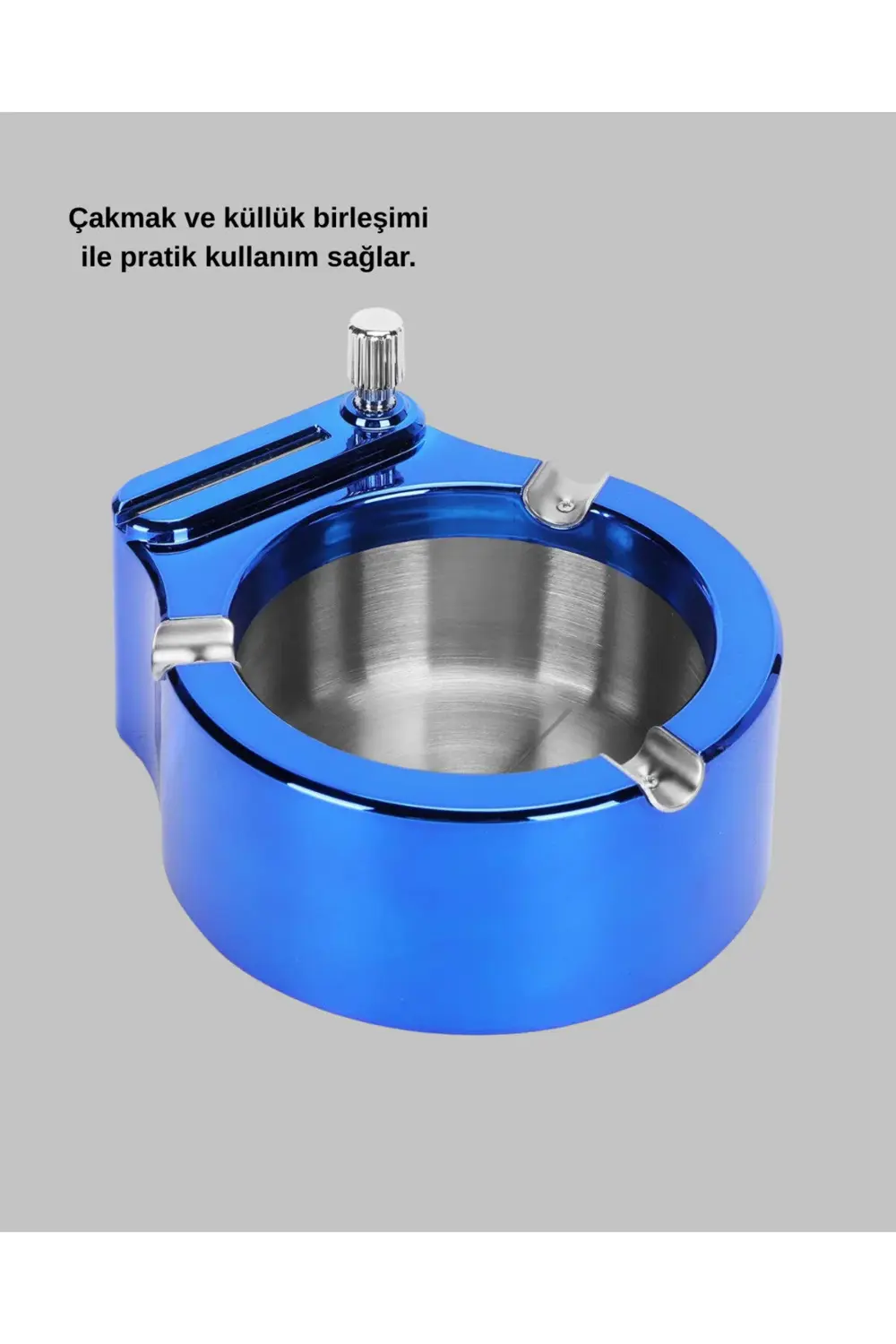 Masa Üstü Çakmaklı Küllük Paslanmaz Metal Gövde