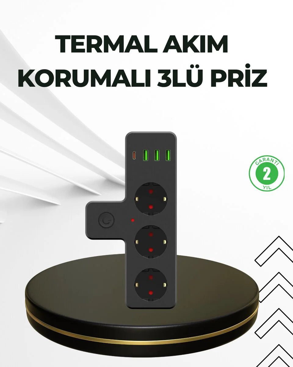 Masa Üstü Çoklu Priz Güç Dağıtıcı - USB ve Type-C 7 Port (Akıllı Yönetim ve Termal Dengeleme)