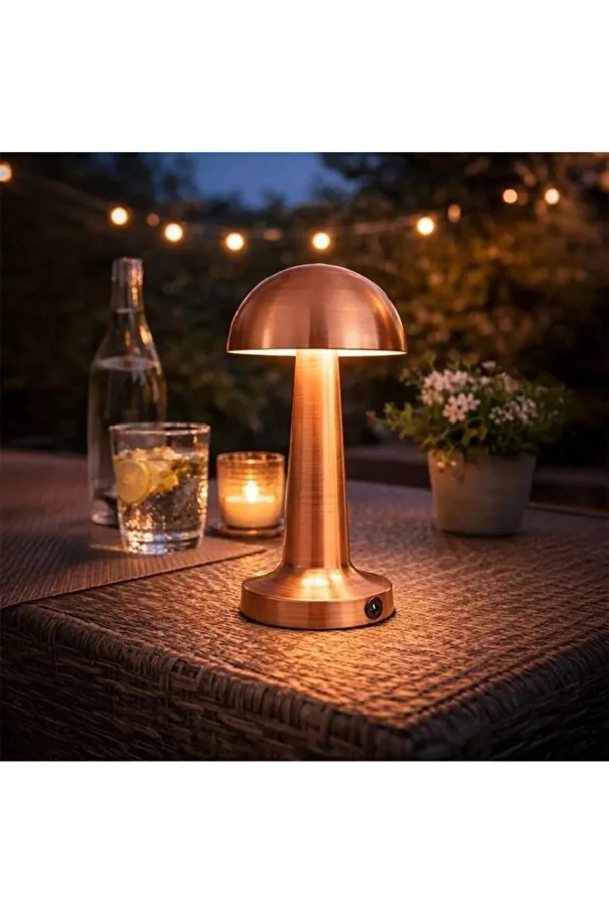 Masa Üstü Lamba - Ledli Masa Lambası - Şarjlı Mantar Gece Lambası Led Abajur - Bronz Renk - 25cm