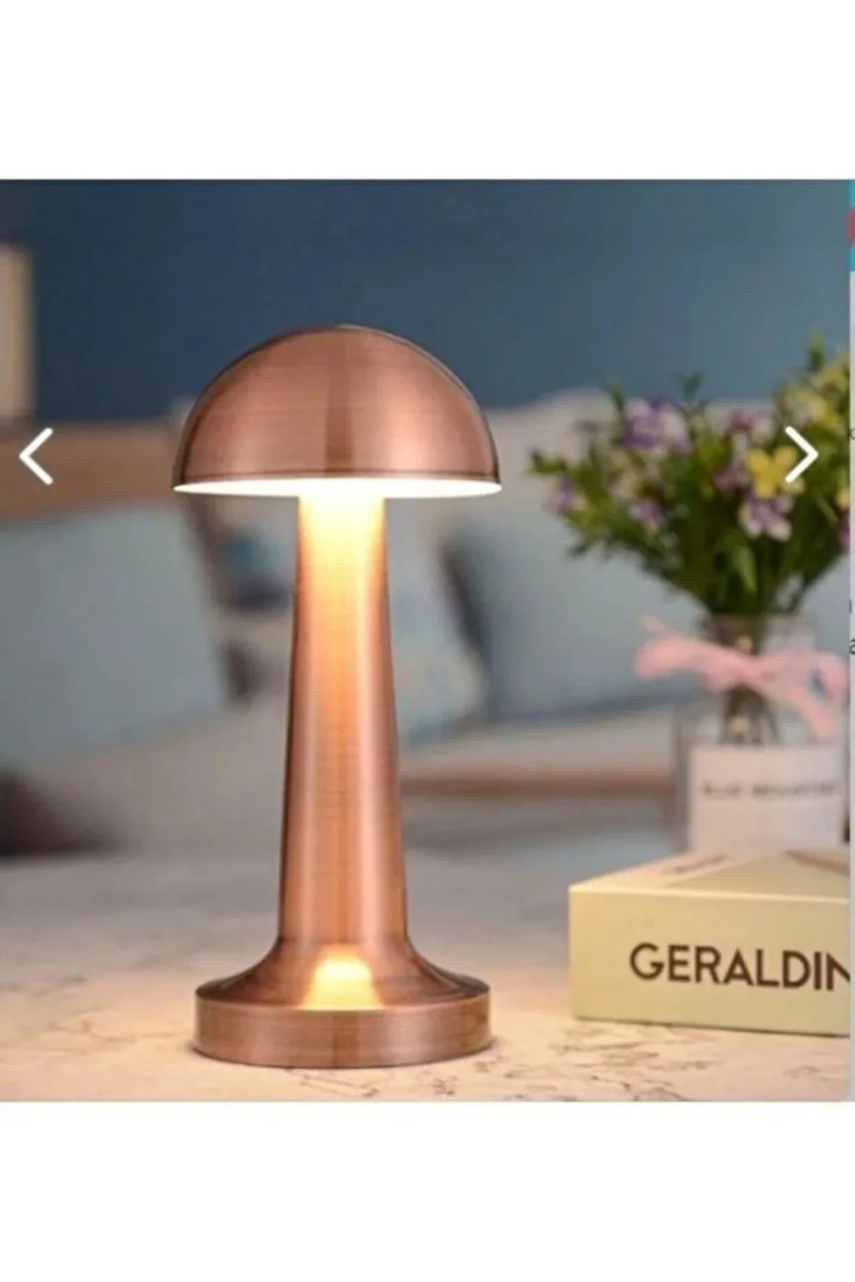 Masa Üstü Lamba - Ledli Masa Lambası - Şarjlı Mantar Gece Lambası Led Abajur - Bronz Renk - 25cm