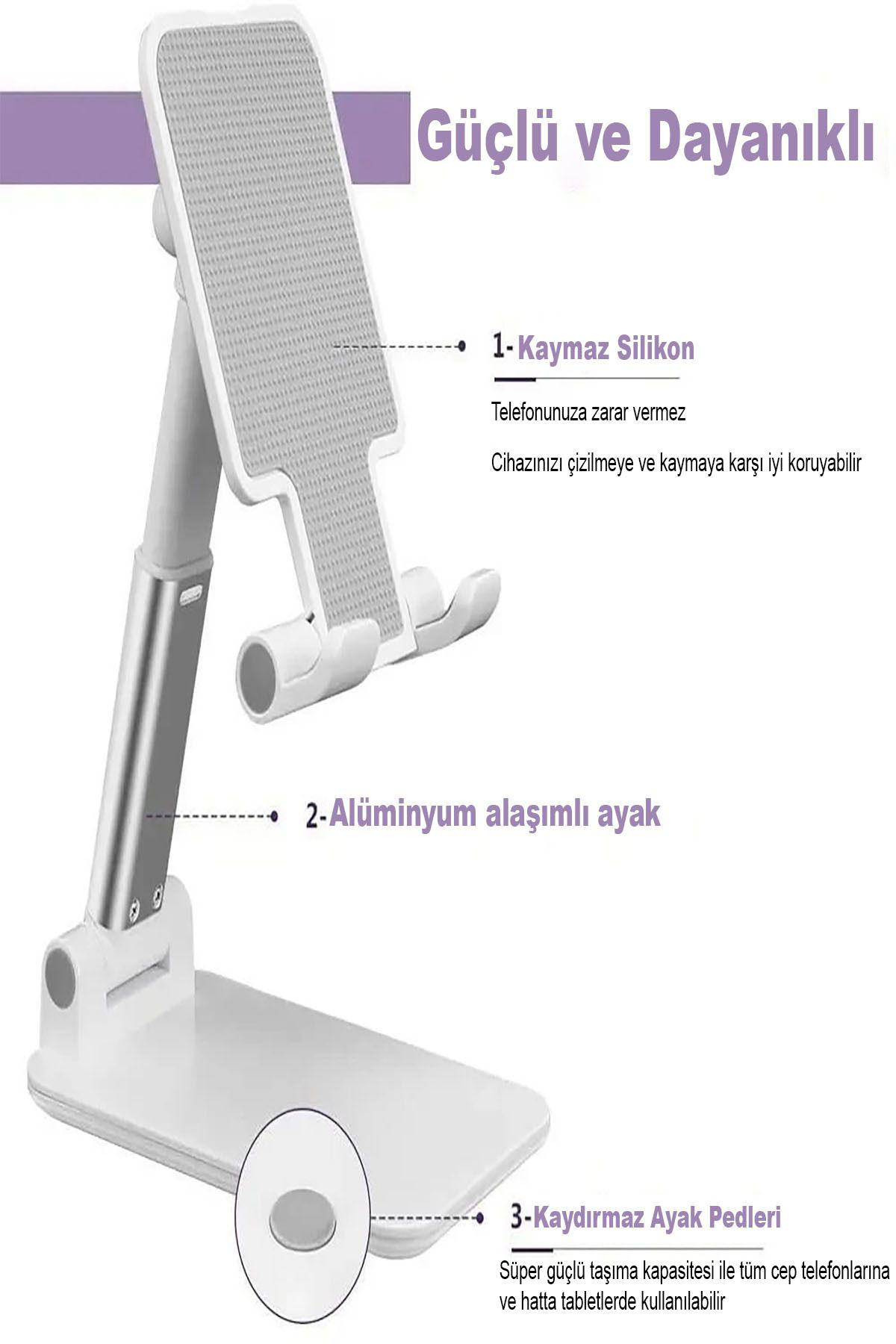Nice Shop Masa Üstü Tablet Ve Telefon Tutucu Stand Silikon Tabanli 2 Kademeli Uzunluk Ayarli Kaydirmaz