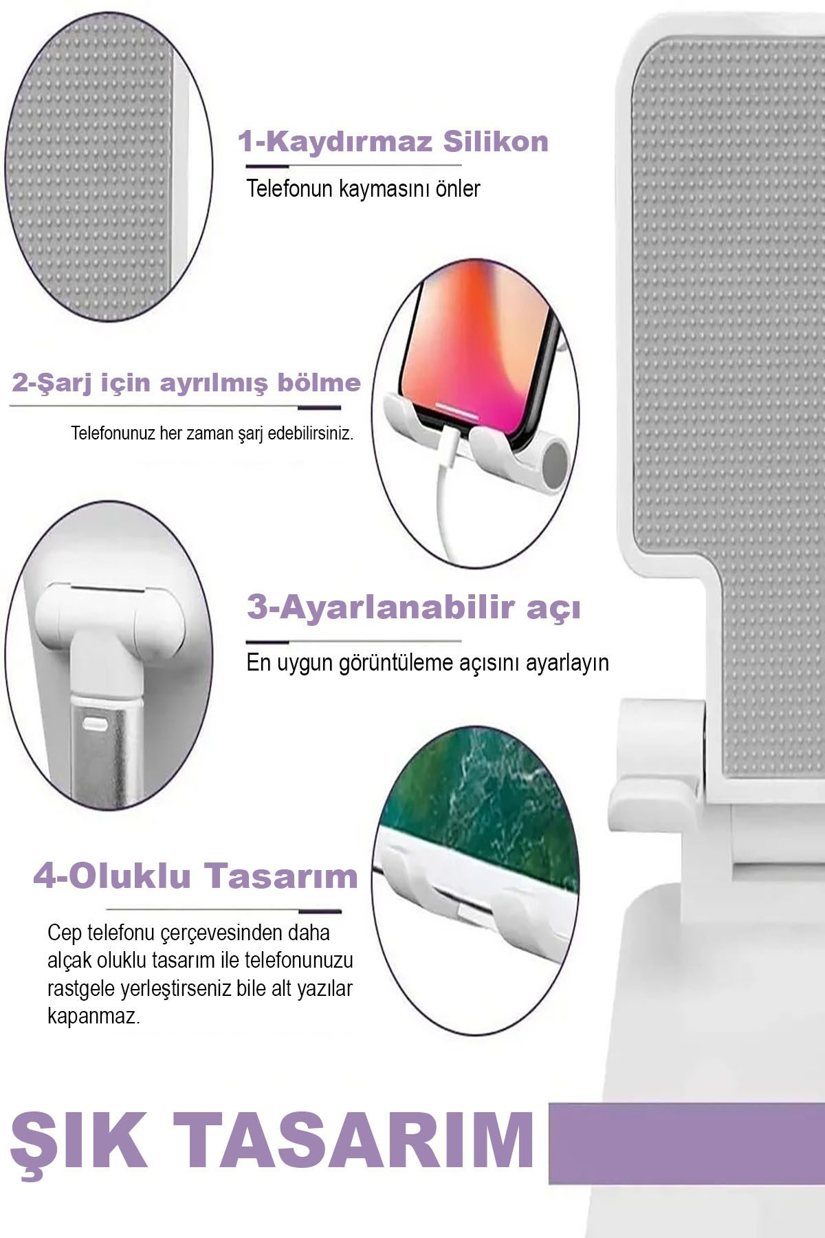 Nice Shop Masa Üstü Tablet Ve Telefon Tutucu Stand Silikon Tabanli 2 Kademeli Uzunluk Ayarli Kaydirmaz