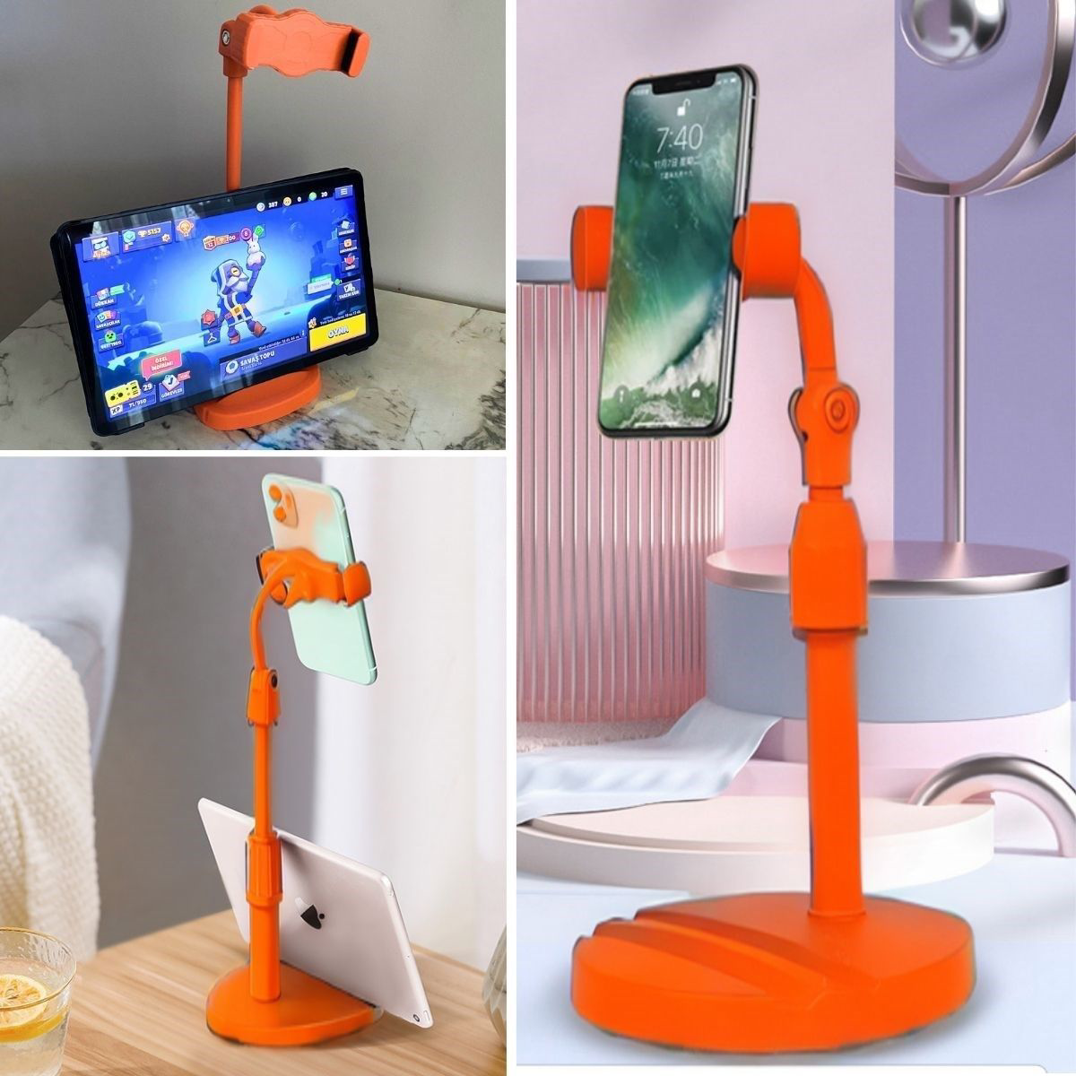 Masa Üstü Tablet ve Telefon Tutucu Plastik Aparat Turuncu Telefon