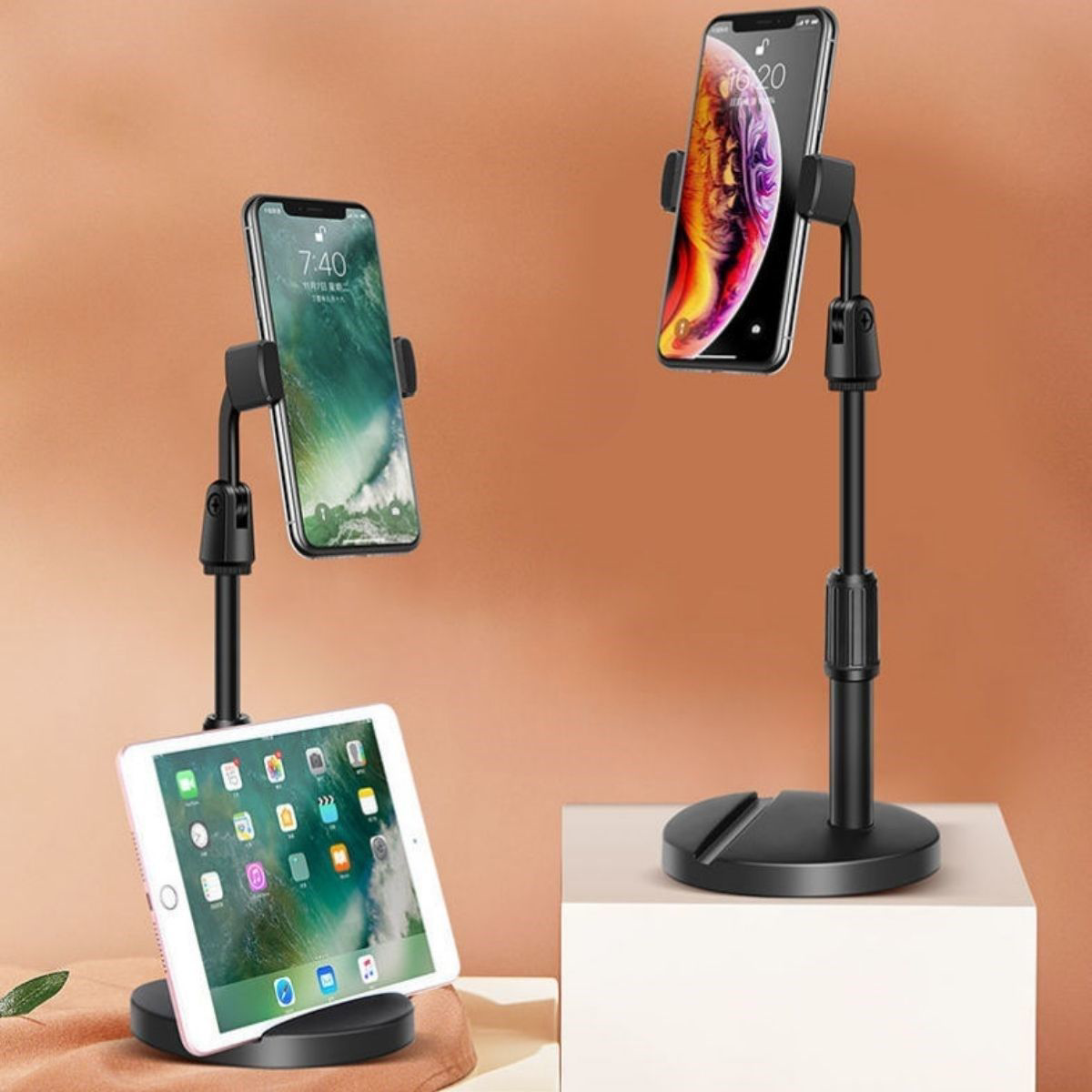 Masa Üstü Tablet ve Telefon Tutucu Plastik Aparat Siyah Telefon S