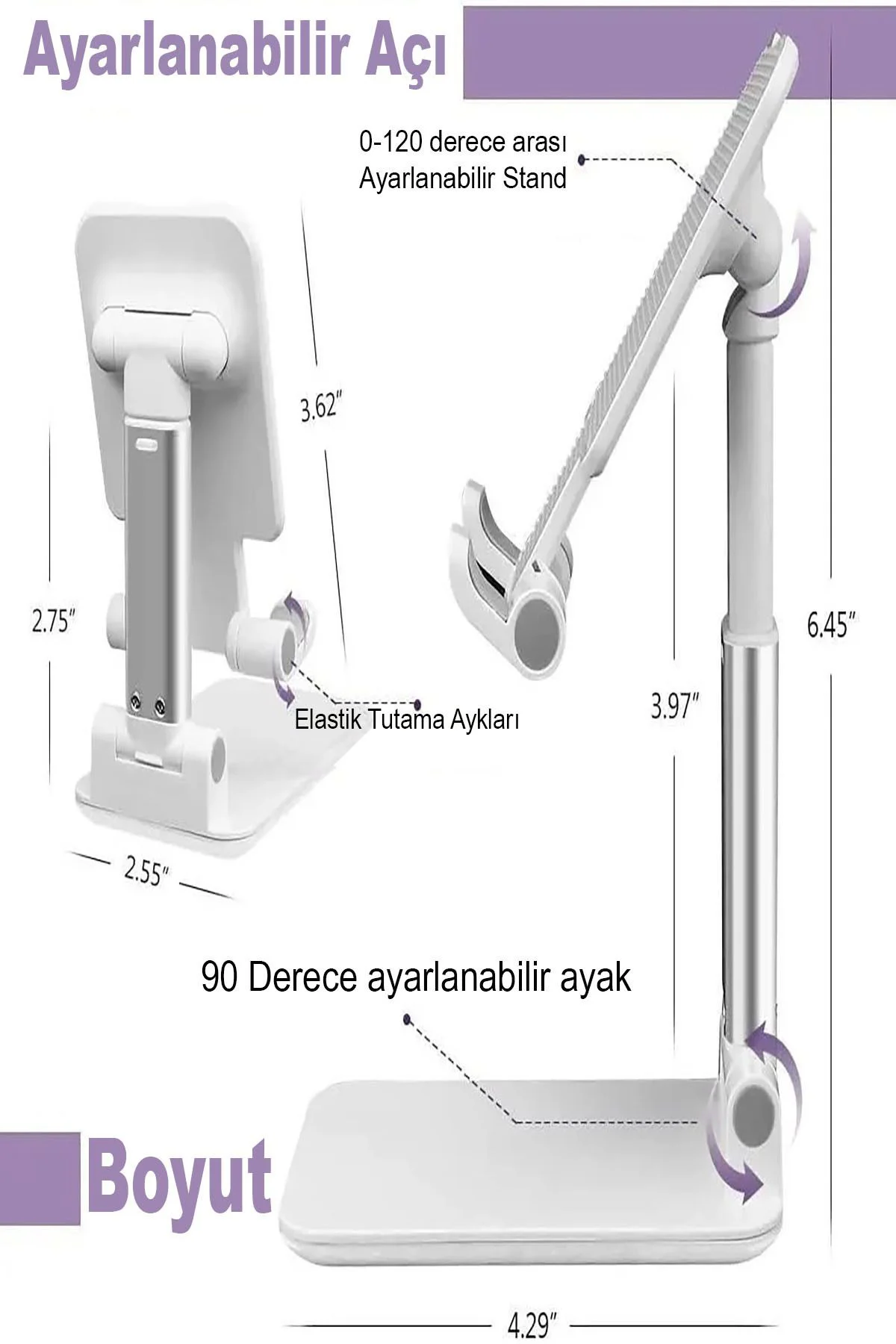 Masa Üstü Tablet Ve Telefon Tutucu Stand Silikon Tabanlı 2 Kademe