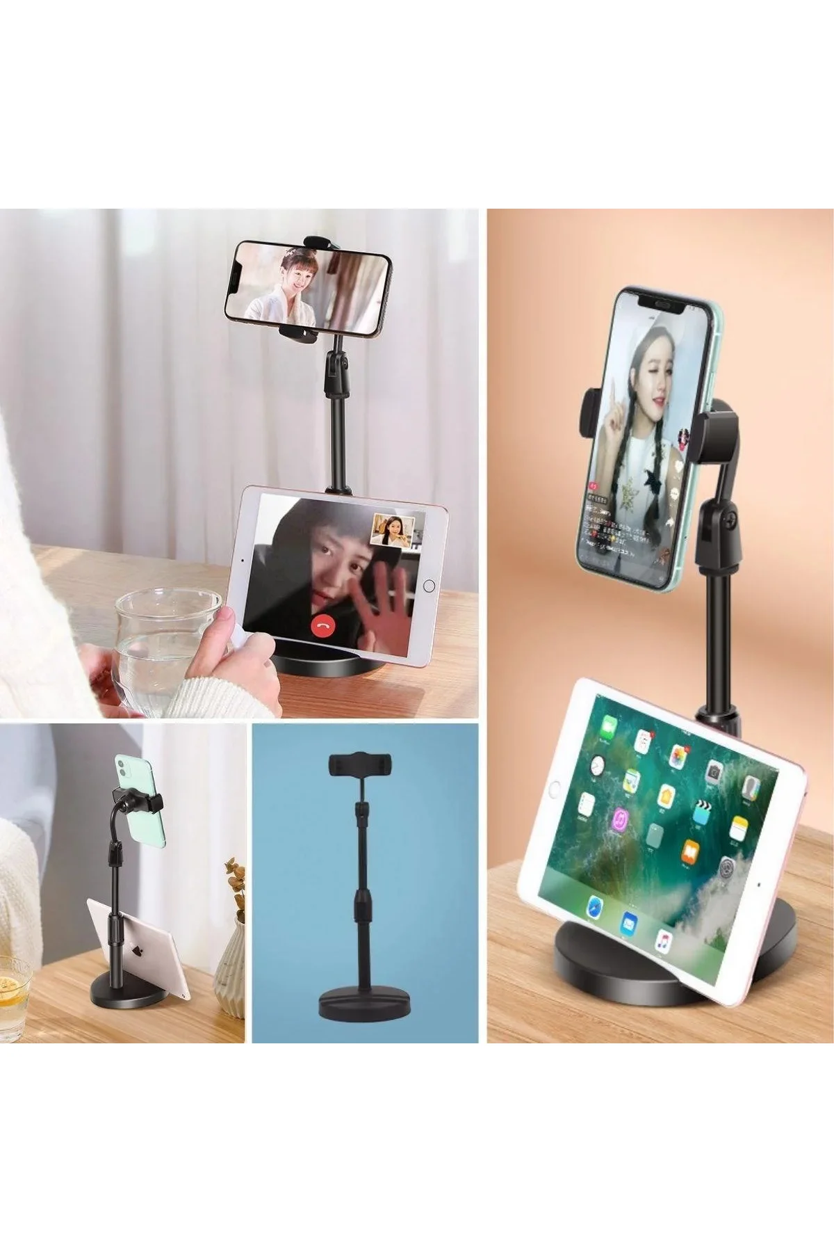 Masa Üstü Tablet ve Telefon Tutucu Plastik Aparat Siyah Telefon Standı