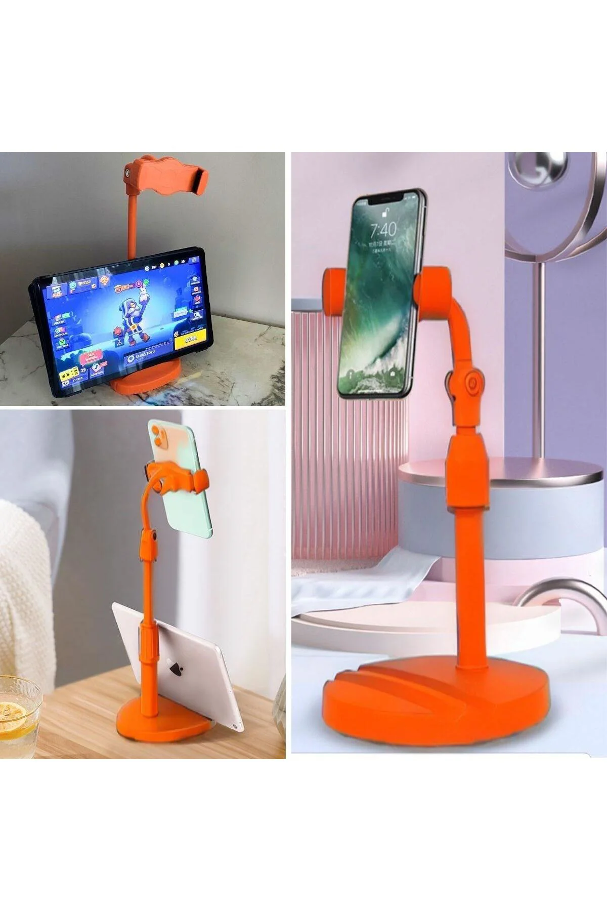 Masa Üstü Tablet ve Telefon Tutucu Plastik Aparat Turuncu Telefon