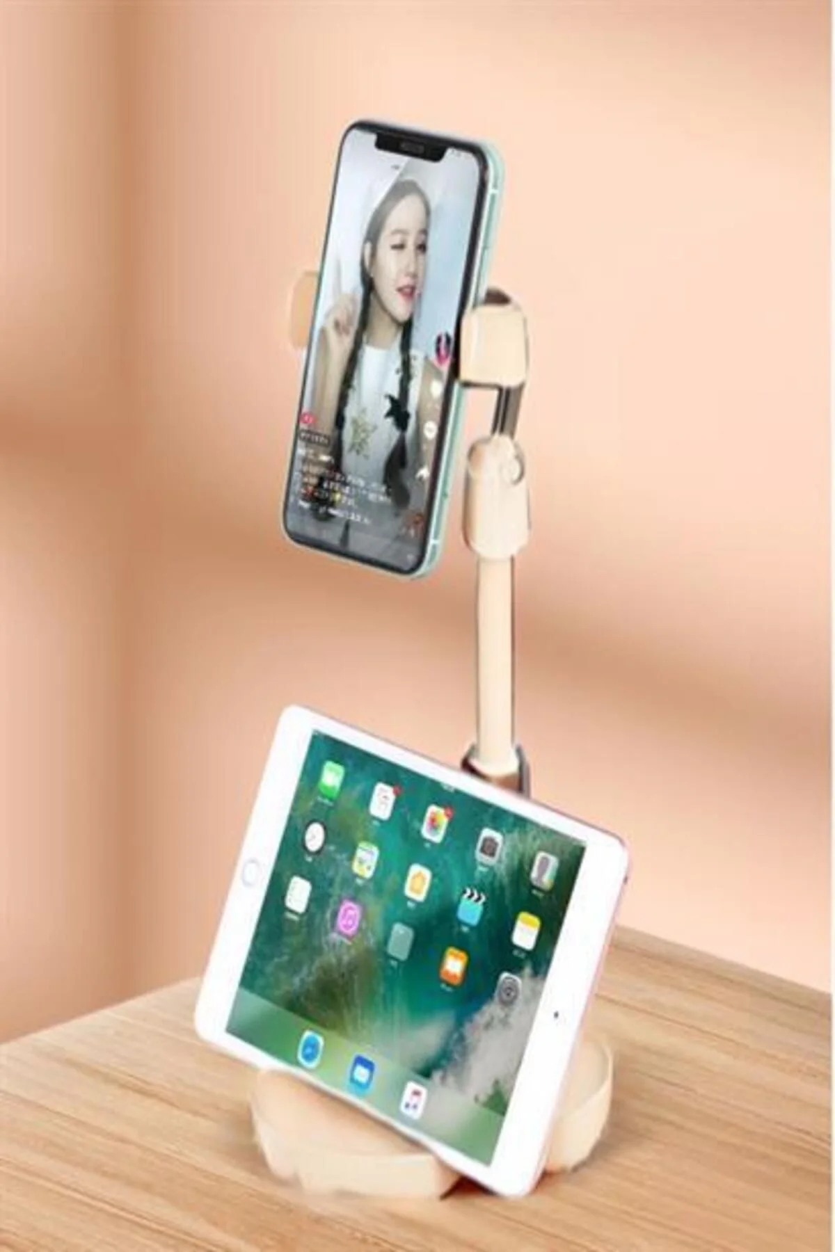 Masa Üstü Tablet ve Telefon Tutucu Plastik Aparat Beyaz Telefon S