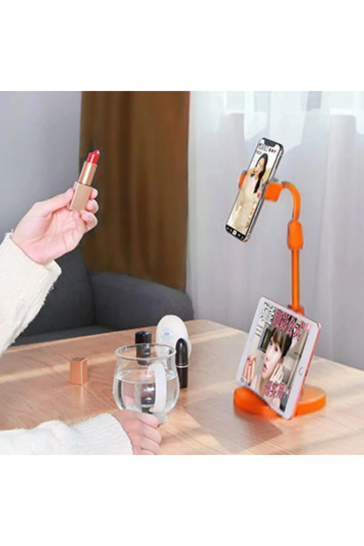 Masa Üstü Tablet ve Telefon Tutucu Plastik Aparat Turuncu Telefon Standı