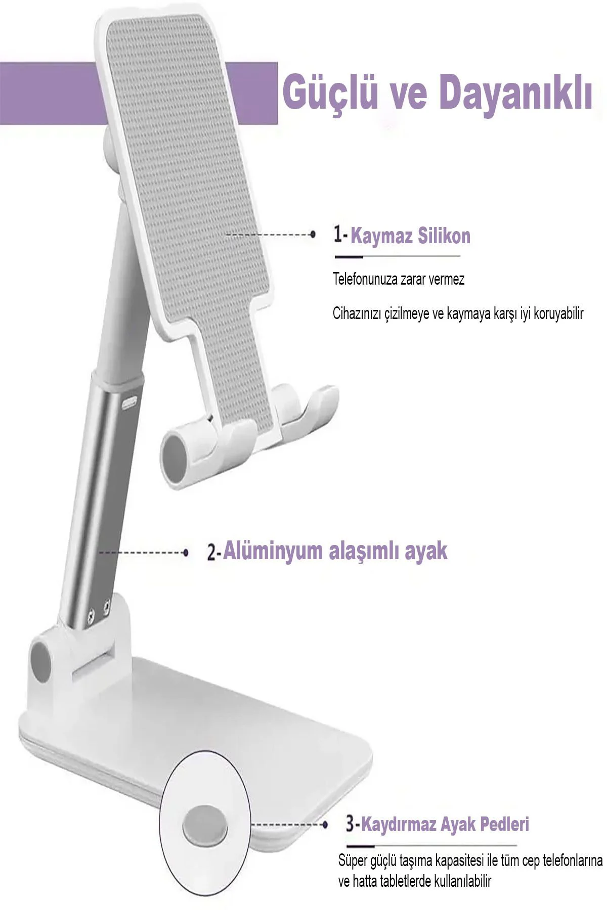 Masa Üstü Tablet Ve Telefon Tutucu Stand Silikon Tabanlı 2 Kademe