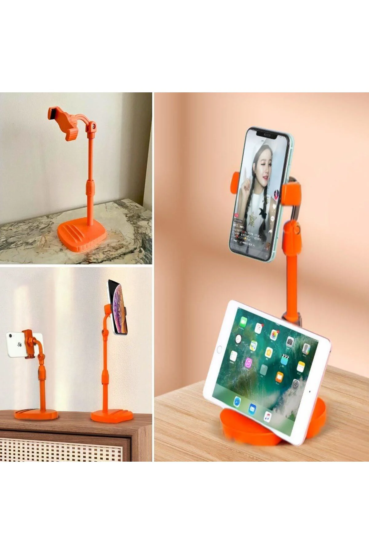 Masa Üstü Tablet ve Telefon Tutucu Plastik Aparat Turuncu Telefon