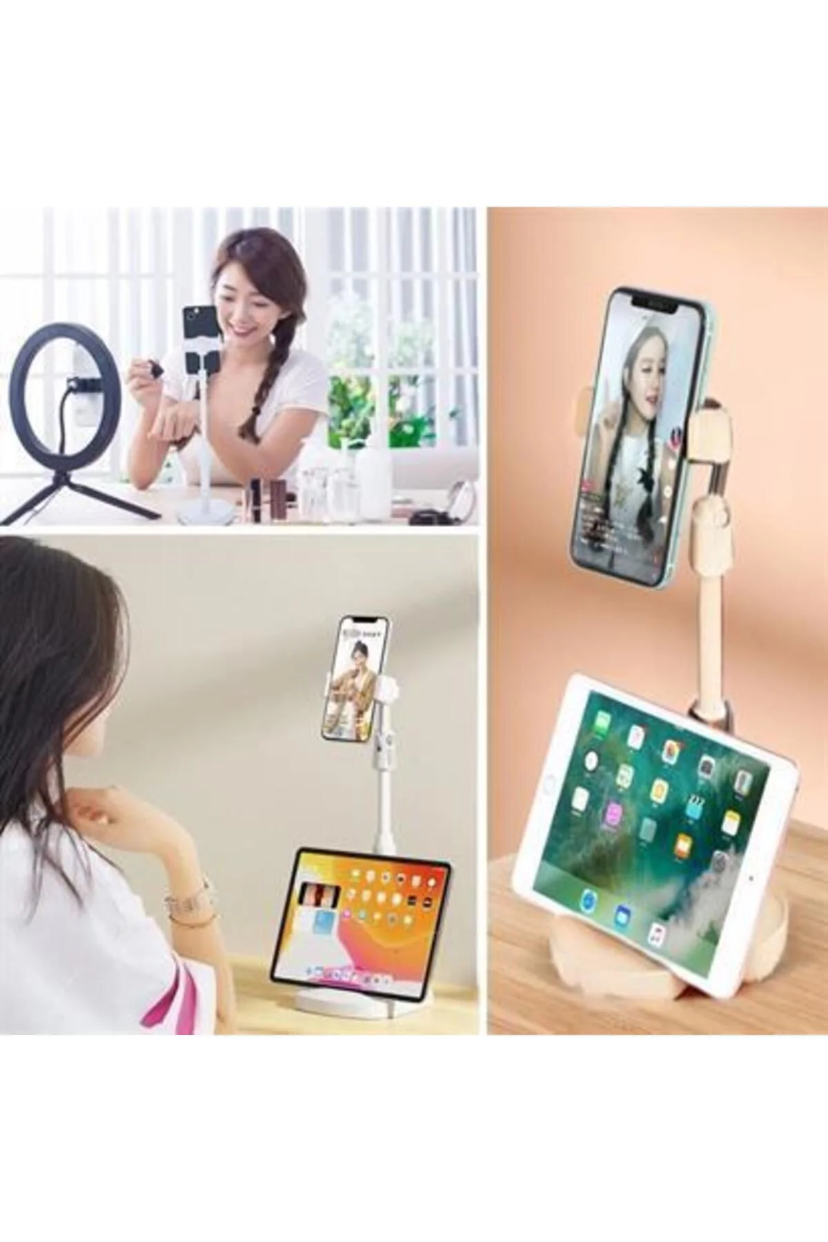 Masa Üstü Tablet ve Telefon Tutucu Plastik Aparat Beyaz Telefon S