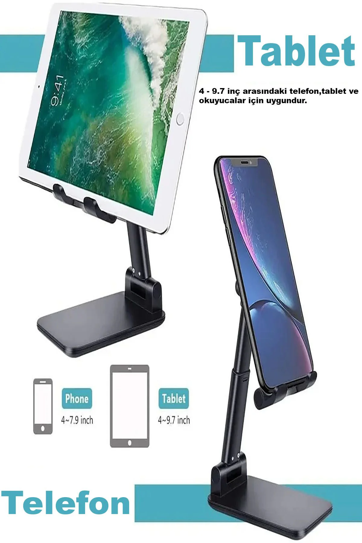 Masa Üstü Tablet Ve Telefon Tutucu Stand Silikon Tabanlı 2 Kademe